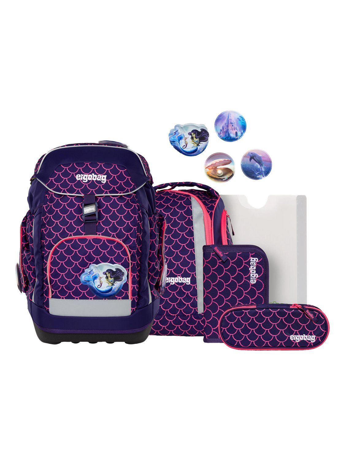 ergobag Schulranzen maxi Set (6-tlg., 6-teiliges Set), größenverstellbares Rückensystem