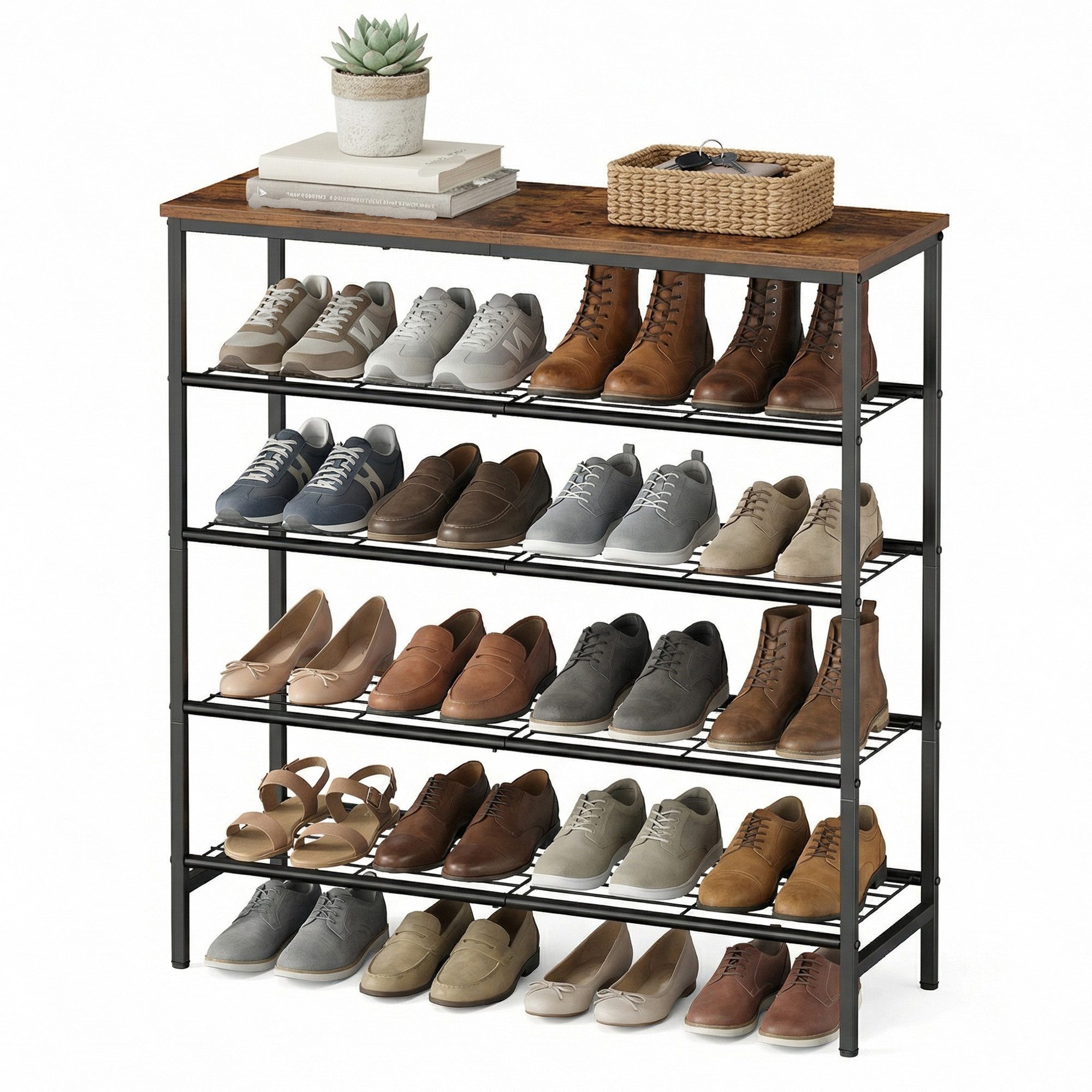 VASAGLE Schuhregal 4/5 Ebenen, für 18-24 Paar Schuhe, 5 Ebenen, 30 x 75 x 87 cm, für 18-24 Paar Schuhe