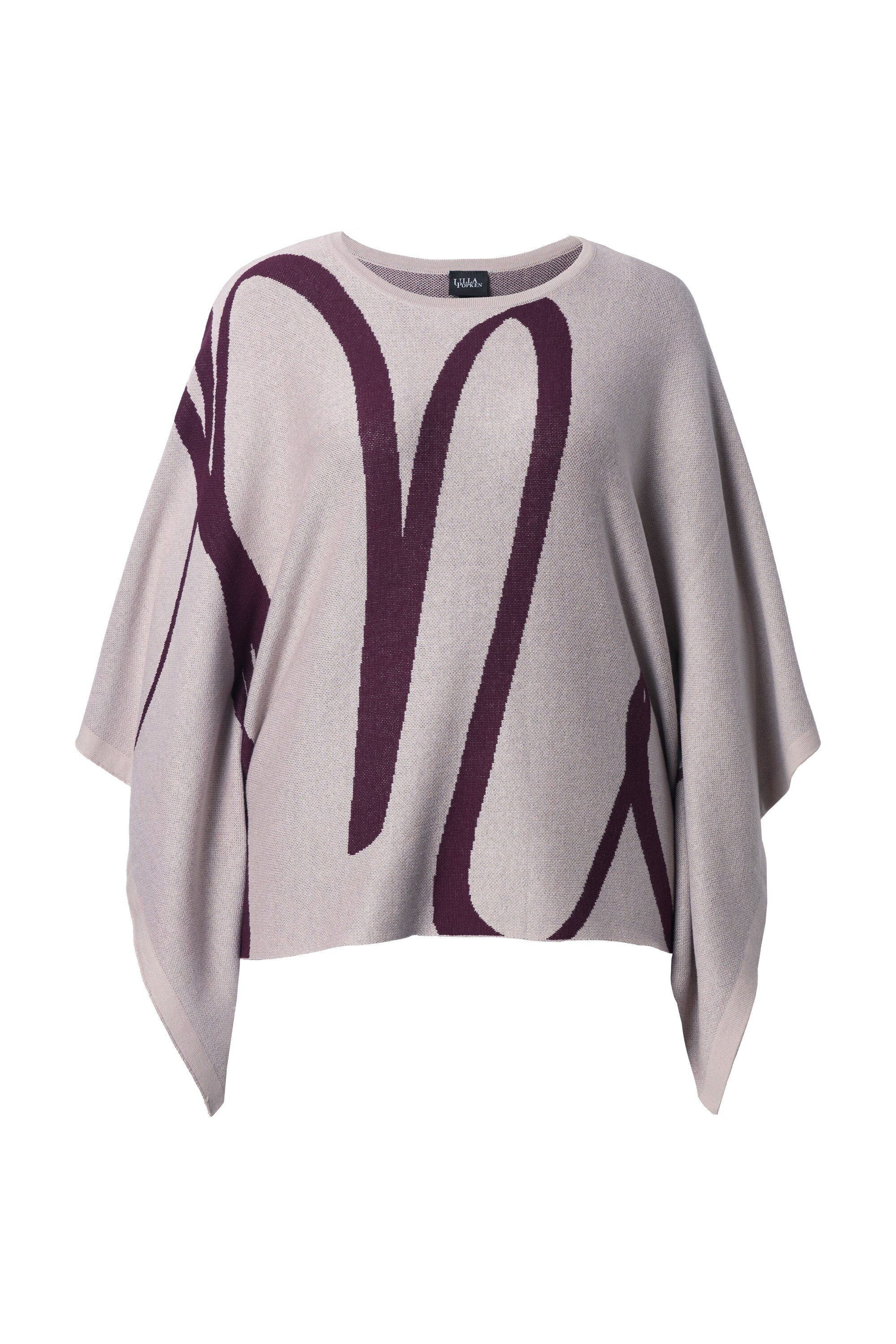 Ulla Popken Pullunder Strick-Poncho Pinselstrich Overzized Rundhals