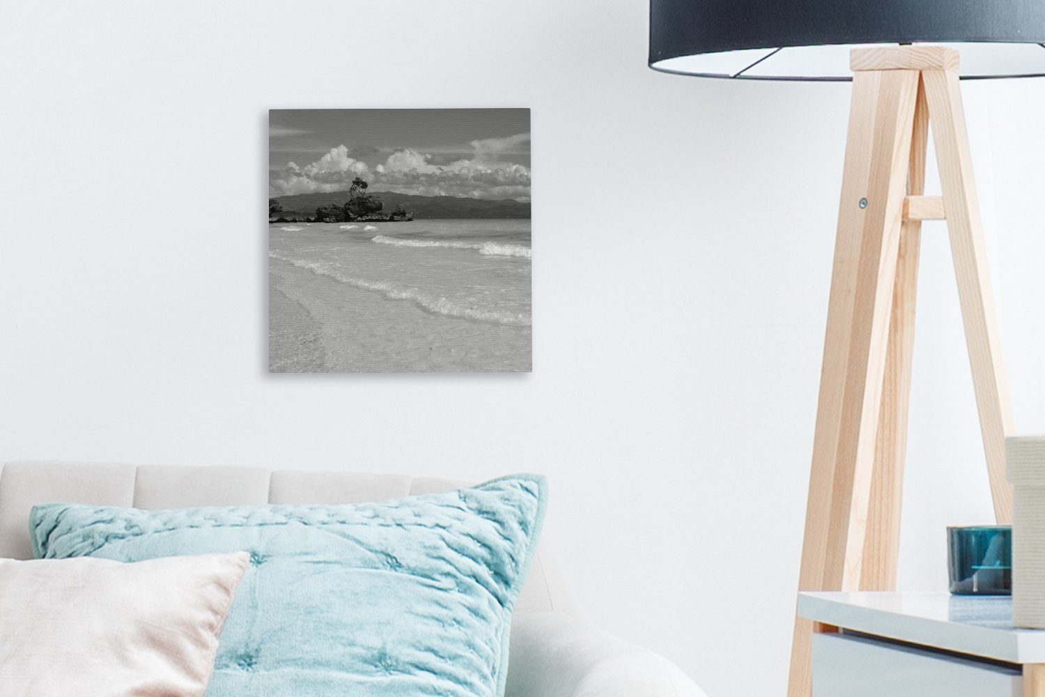 St), Wohnzimmer auf Bilder Leinwand Tropischer OneMillionCanvasses® Schlafzimmer - und (1 Insel Boracay der Leinwandbild weiß, schwarz für Strand