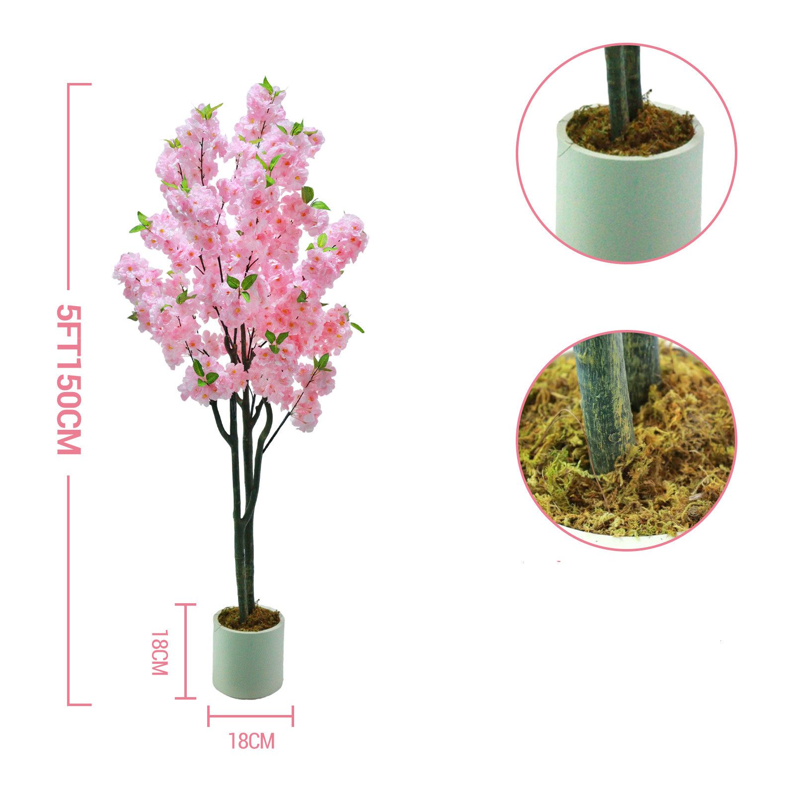 GarveeMore Kübelpflanzen 1,52m rosa künstlicher Kirschbaum mit Topf, dekorative Kunstbaum