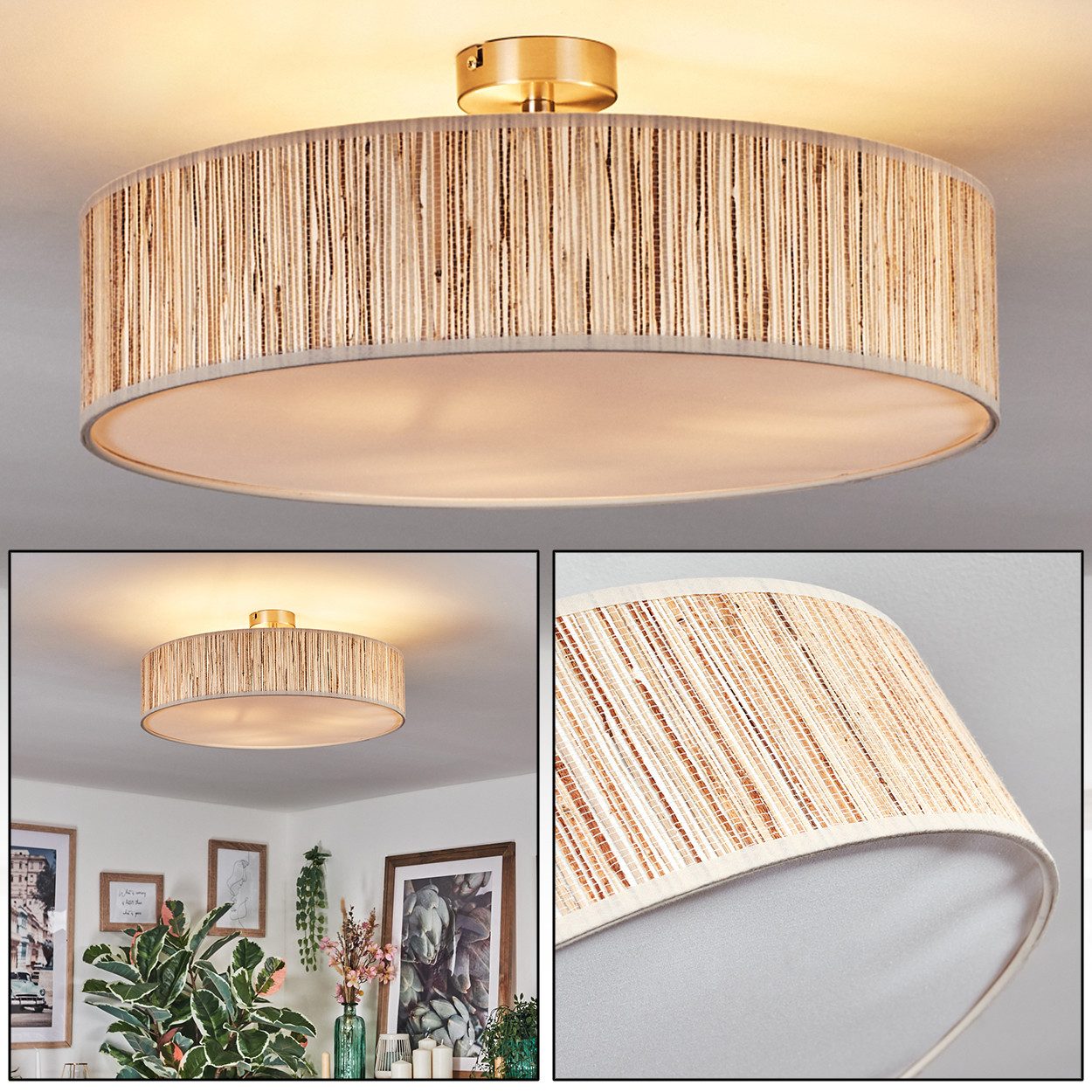 hofstein Deckenleuchte Deckenlampe aus Metall/Seegras/Stoff/Kunststoff in günstig online kaufen
