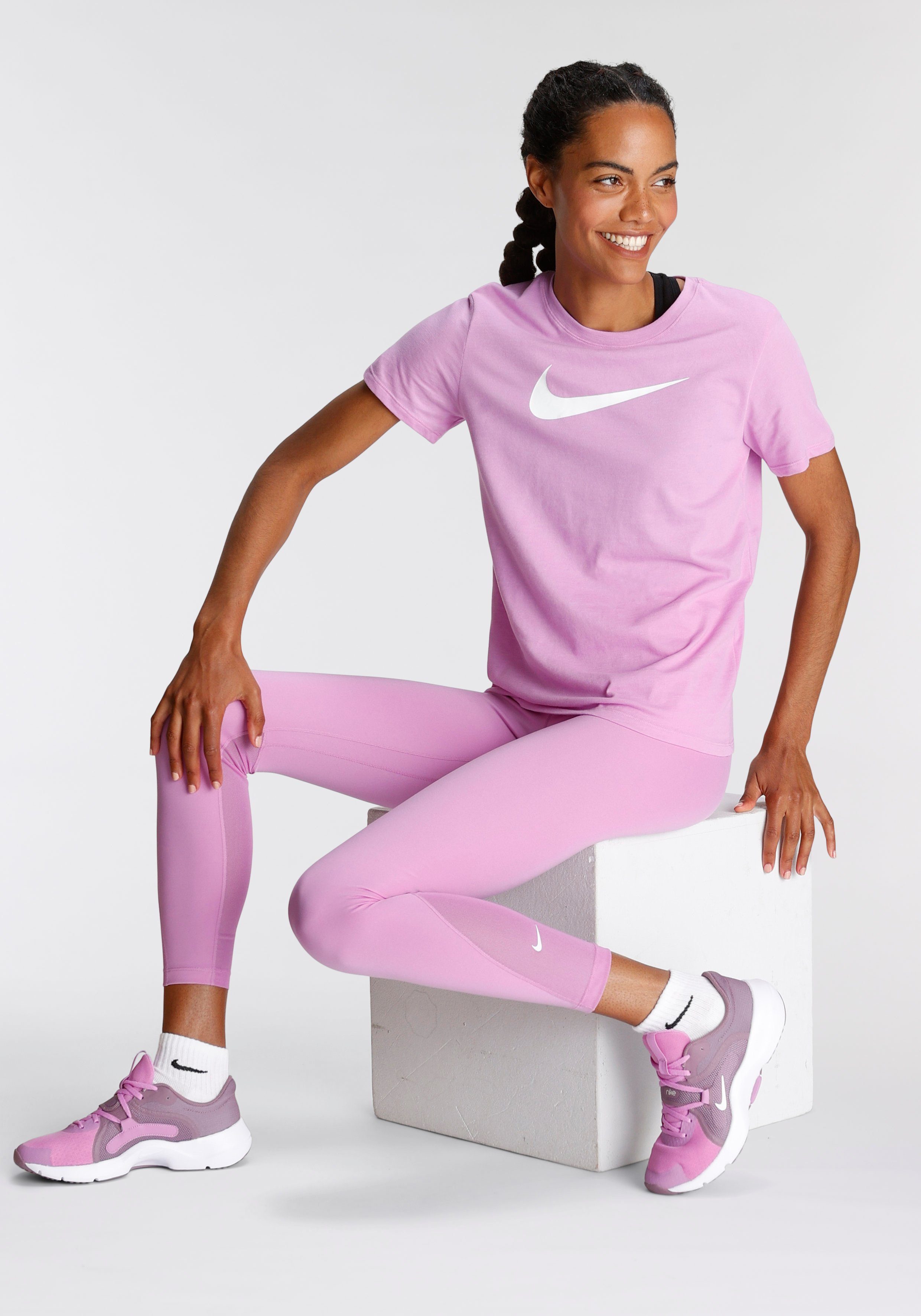 WOMEN'S Nike ONE LEGGINGS / HIGH-WAISTED FUCHSIA/WHITE Trainingstights RUSH