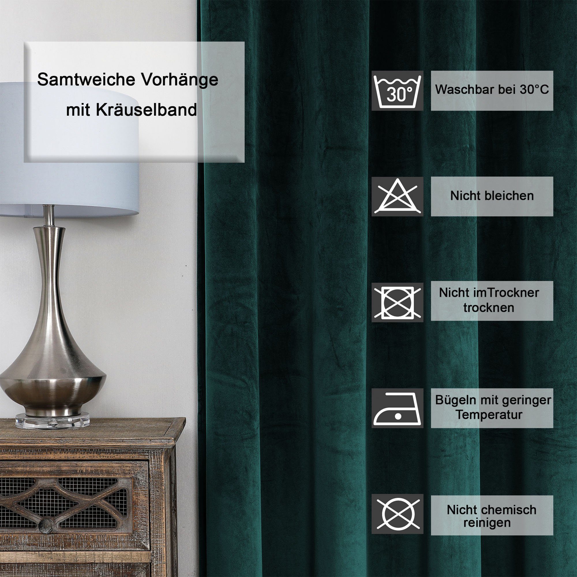 Haus (1 Gardine Vorhang Deko, cm blickdicht, St), weich Kräuselband Verdunkelung 300x245 und Polyester Samt Kräuselband