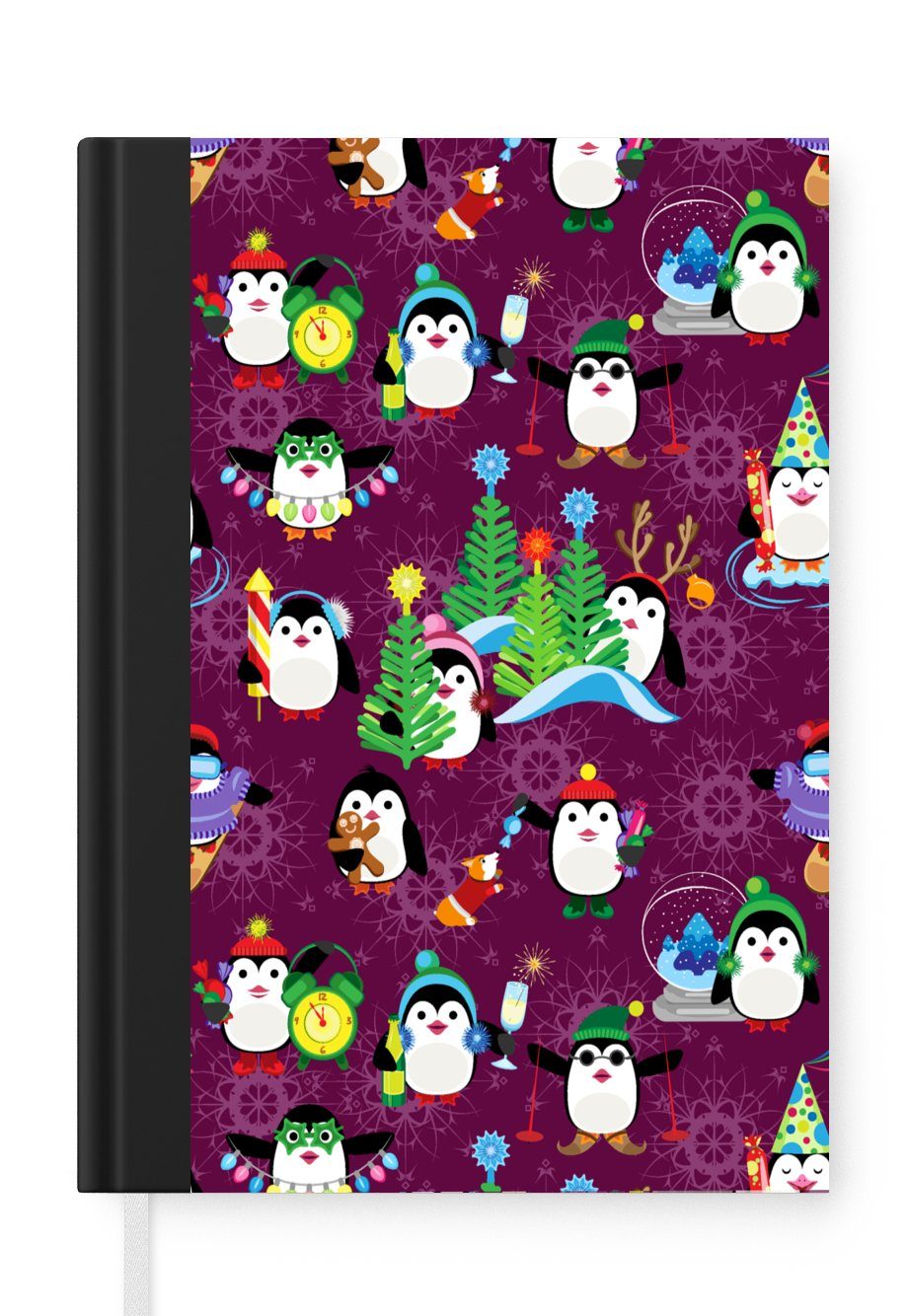 MuchoWow Notizbuch Pinguin - Weihnachten - Feuerwerk - Winter - Design, Journal, Merkzettel, Tagebuch, Notizheft, A5, 98 Seiten, Haushaltsbuch