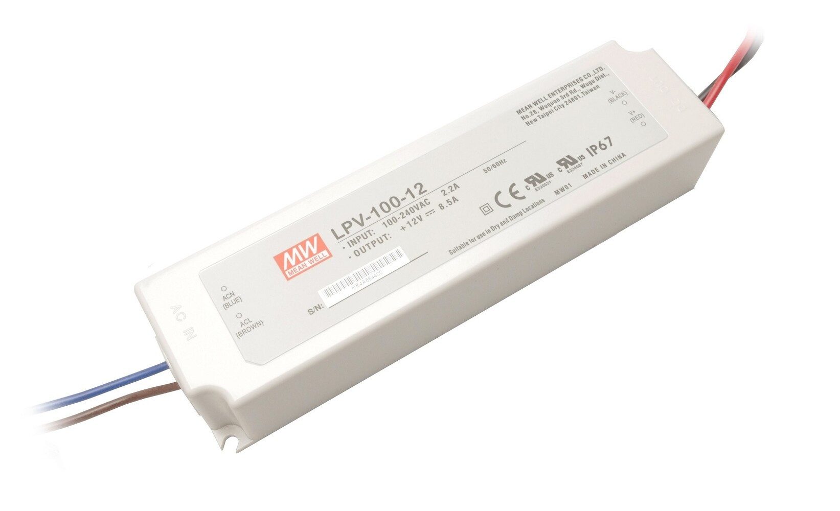 "LPV-100-5" 5V, Einbau, 60W, Niedervolt, IP67 LED Trafo
