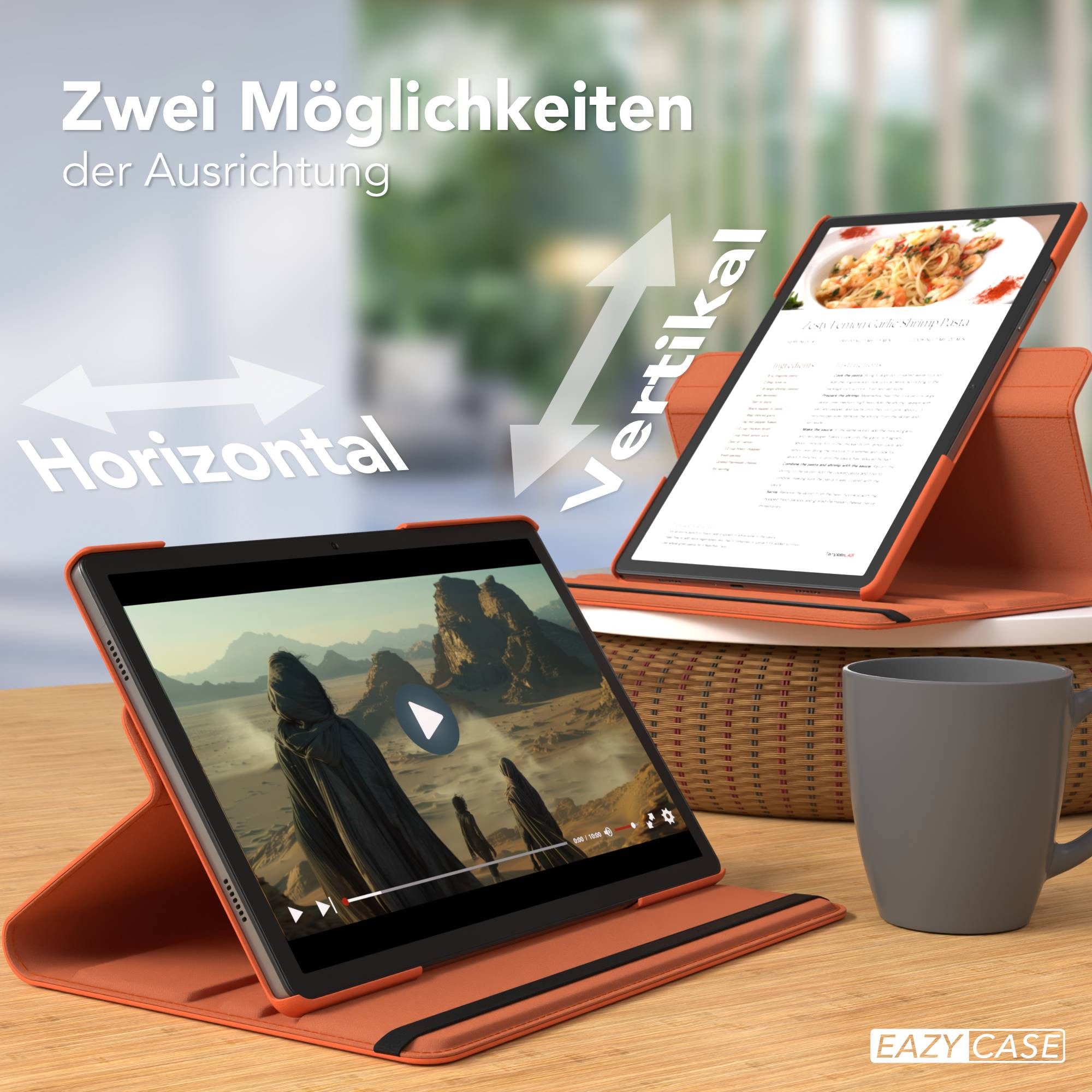 EAZY CASE Tablet-Hülle Rotationcase für Samsung Galaxy Tab A11 Plus 11 Zoll, Tabletschutz robust magnetisch verstellbar Klappetui mit Deckel Orange – Bild 5 von 5