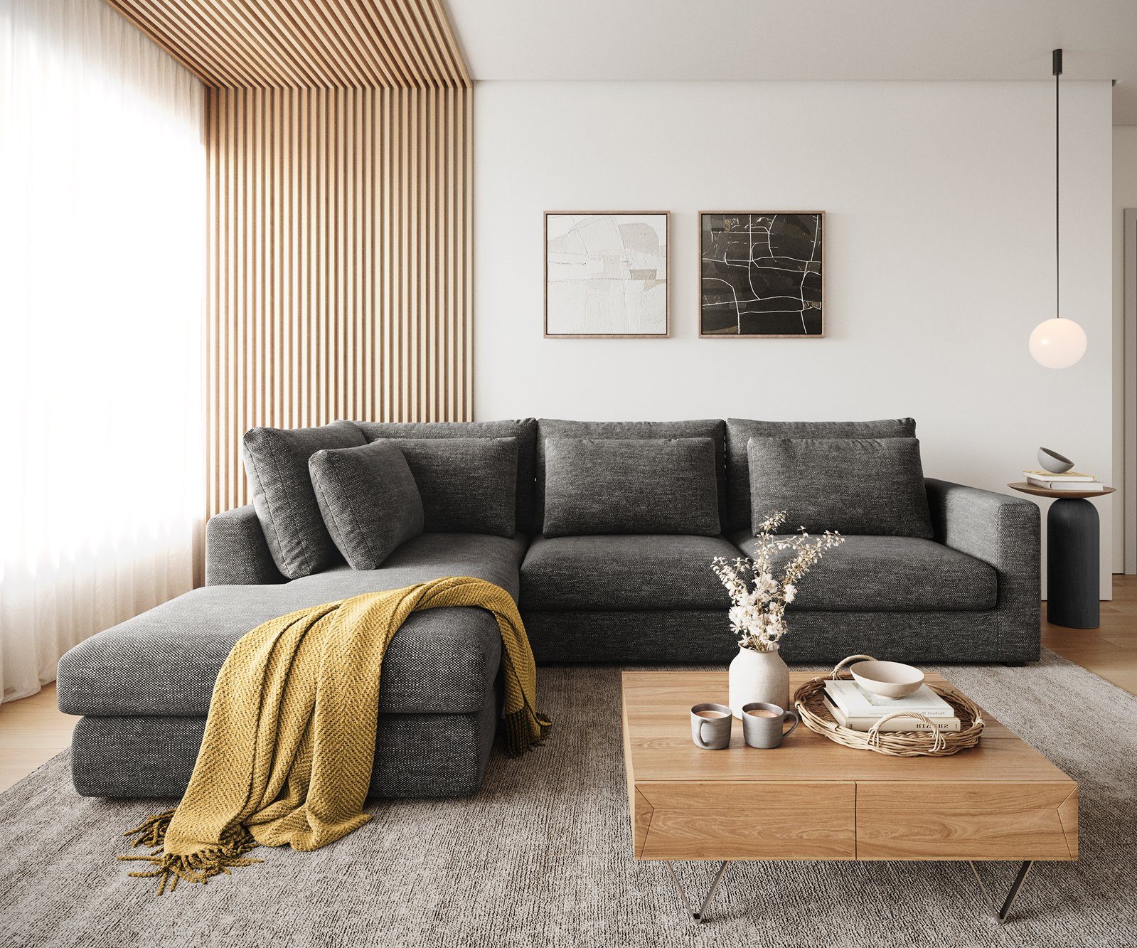 DELIFE Ecksofa Isla, Chenille Anthrazit 330x225 cm Ottomane links