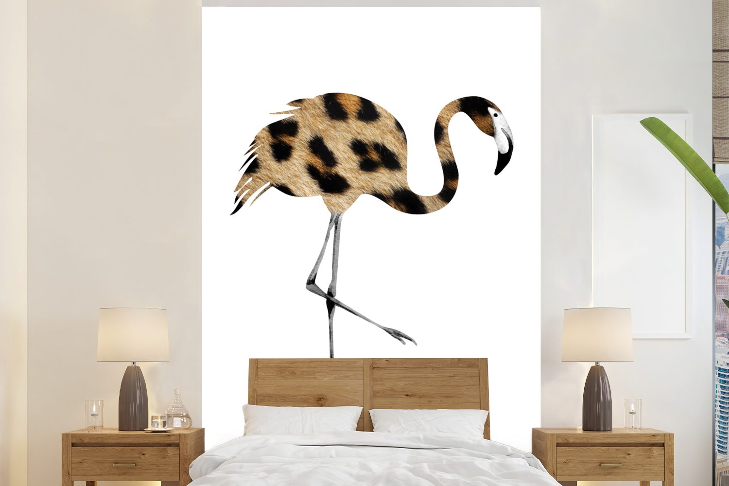 MuchoWow Fototapete Flamingo - Pantherdruck - Tier, Matt, bedruckt, (3 St), Montagefertig Vinyl Tapete für Wohnzimmer, Wandtapete