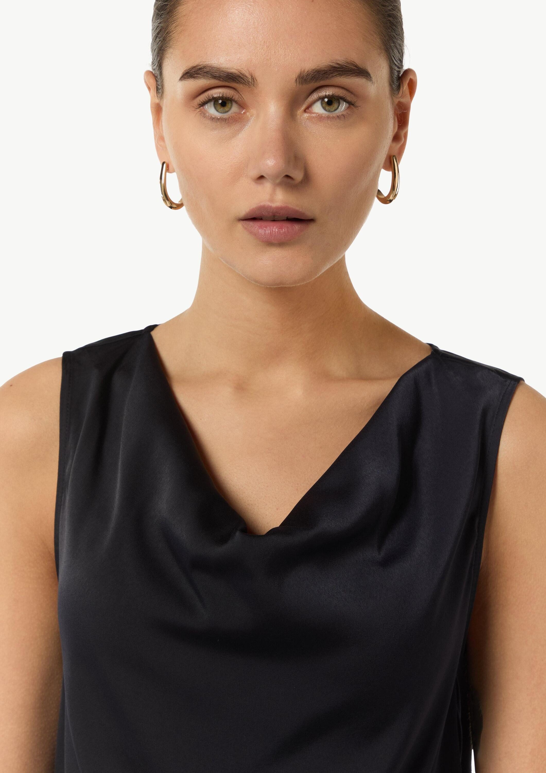 comma Blusentop Bluse Satiniertes Blusentop mit Wasserfall-Ausschnitt