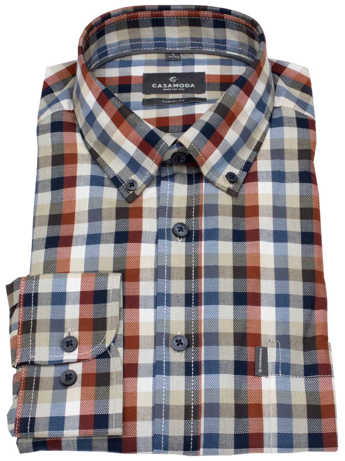 CASAMODA Karohemd Casamoda Comfort Fit extra langer Arm Button-Down-Kragen