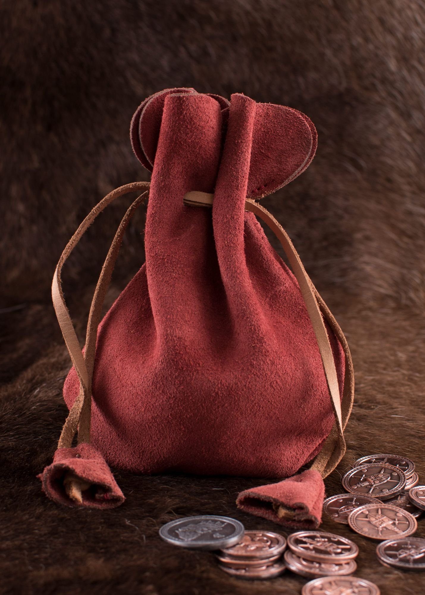 Battle Merchant Kostüm Lederbeutel, Kleiner Geldbeutel aus Wildleder, rot günstig online kaufen