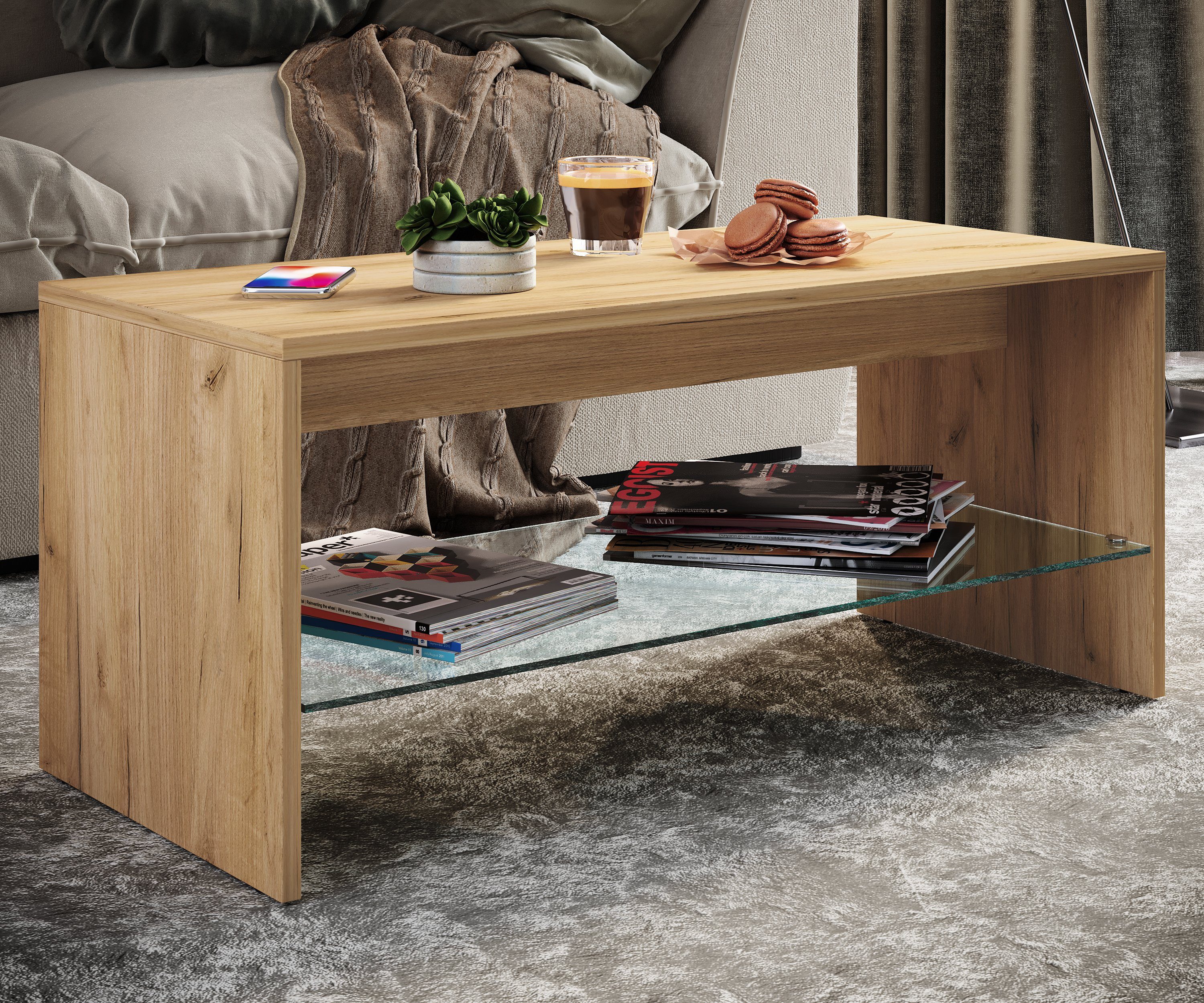 VCM Couchtisch Wisal B. 90 x T. 40 x H. 40 cm, Abstellfläche für Kaffeetassen, als Blickfang im Wohnbereich, 1 Fächer – Bild 3 von 4