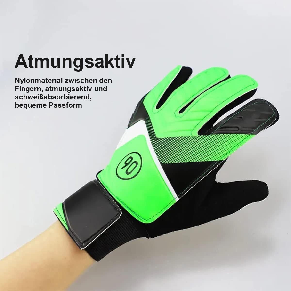 SOTOR Torwarthandschuhe Abriebfestes Latex-Rutschfest Handgelenkshandschuhe) (Verstellbare Kinder-Fußball-Torwarthandschuhe Grün