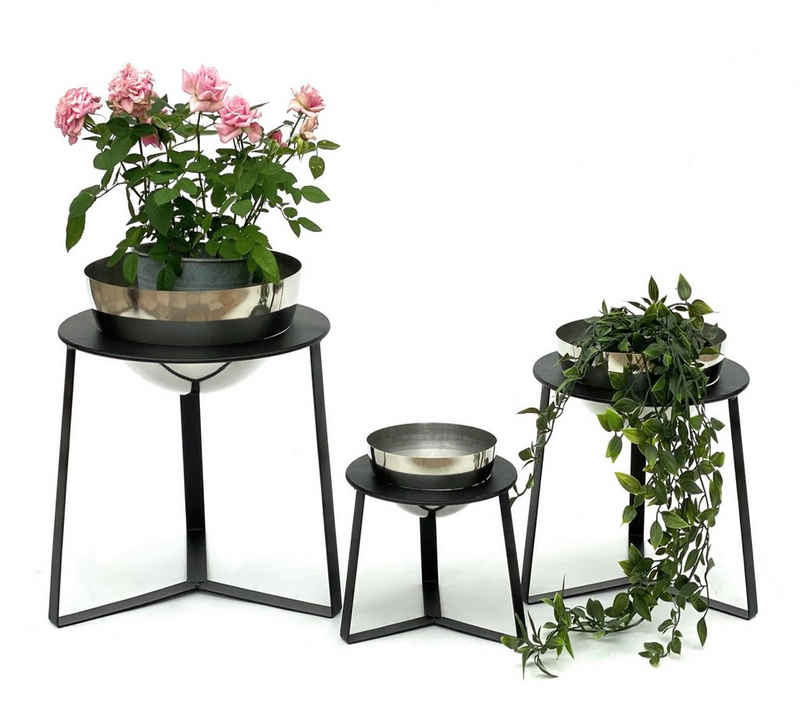 DanDiBo Blumenständer Blumenhocker Metall mit Topf Schwarz Silber Blumenständer 96091 3er Set Blumensäule Modern Pflanzenständer Pflanzenhocker