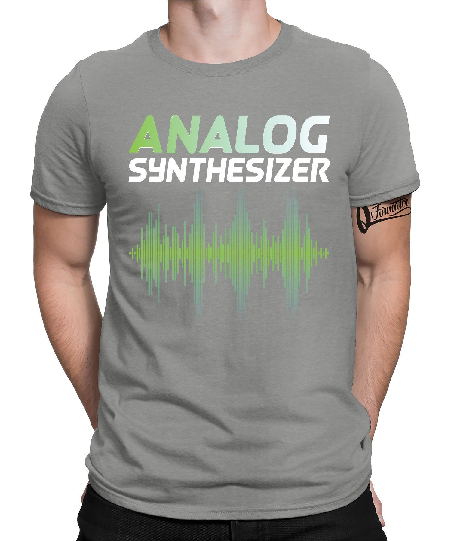 Formatee - Quattro Heather Elektronische Grau (1-tlg) T-Shirt Kurzarmshirt Analog Synthesizer Musiker Herren
