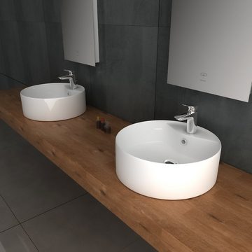 Alpenberger Aufsatzwaschbecken Klein - Waschbecken Rund 40 cm Ø - Keramik Waschschale mit Überlauf (1-tlg., 1-St., Handwaschbecken), Aufsetzbare Washbasin pflegeleicht & hygienisch mit Lotuseffekt