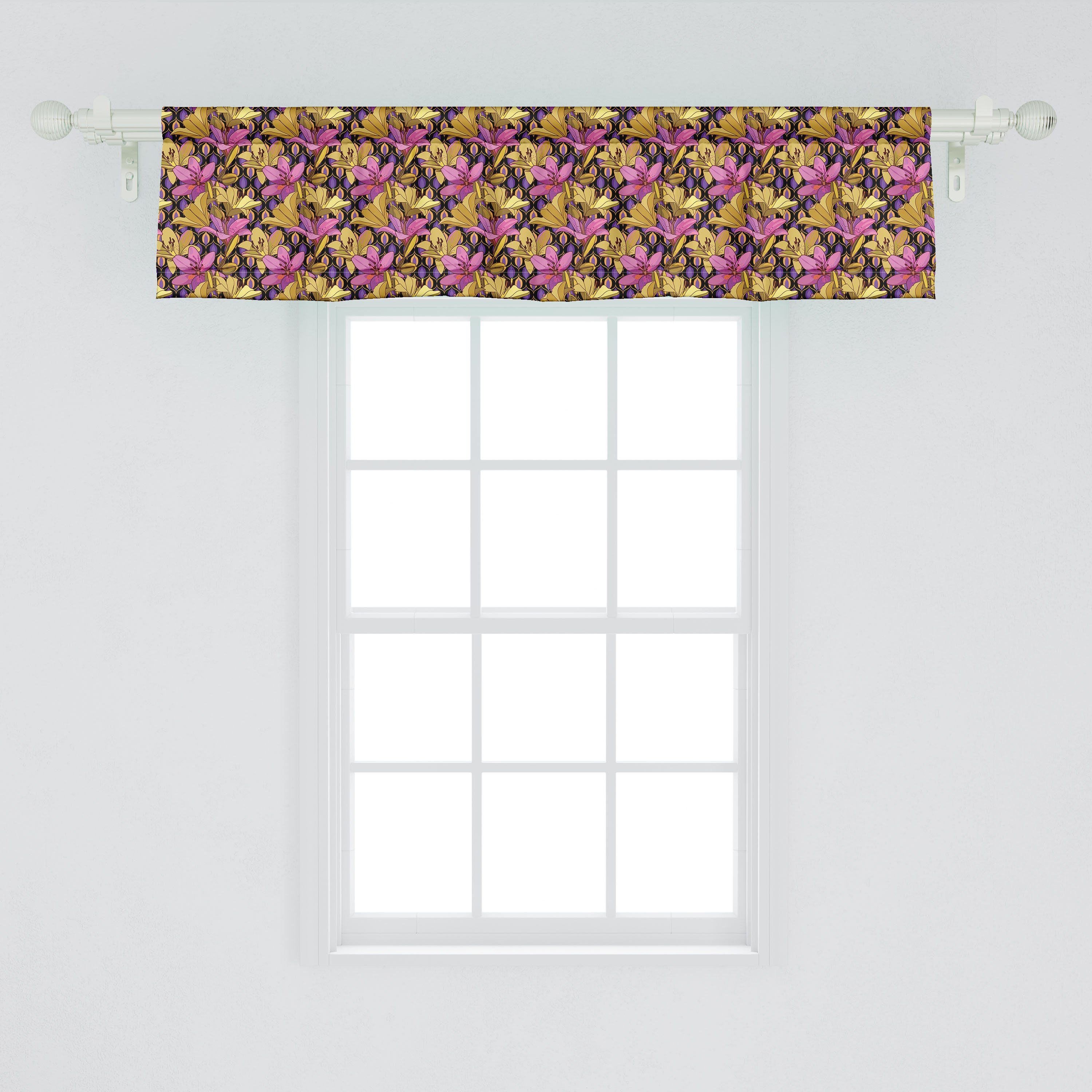 Scheibengardine Vorhang Volant für Küche Retro-Stil Microfaser, Stangentasche, mit Dekor Blumen Schlafzimmer Abakuhaus, Sommer-Blumen