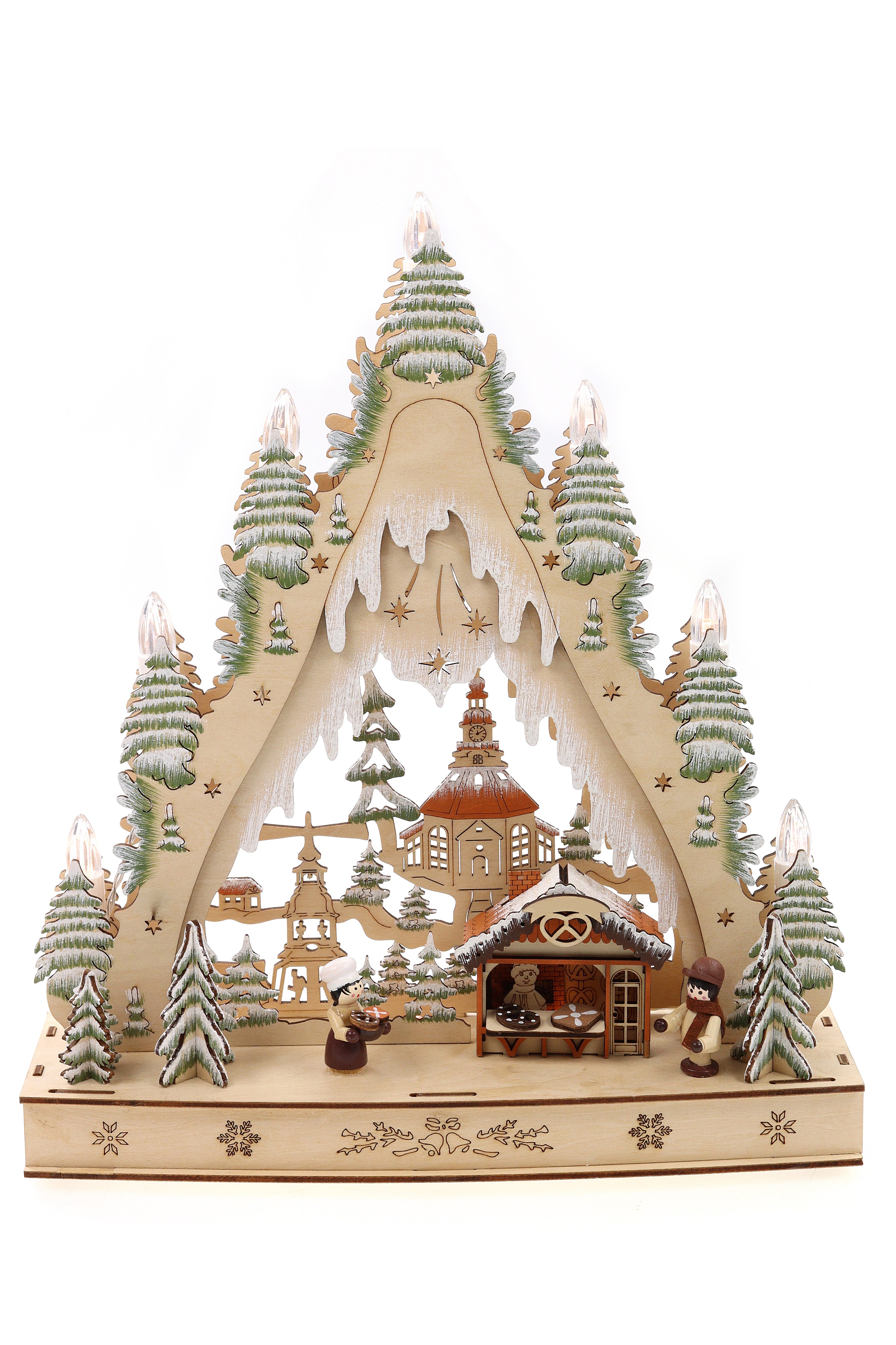 ELLUG Lichterbogen 3D Lichterspitze Holzschnitt, On/Off Schalter, 30*8,5*35cm, Licht, batteriebetrieben, Timer (6h On / 18h Off)