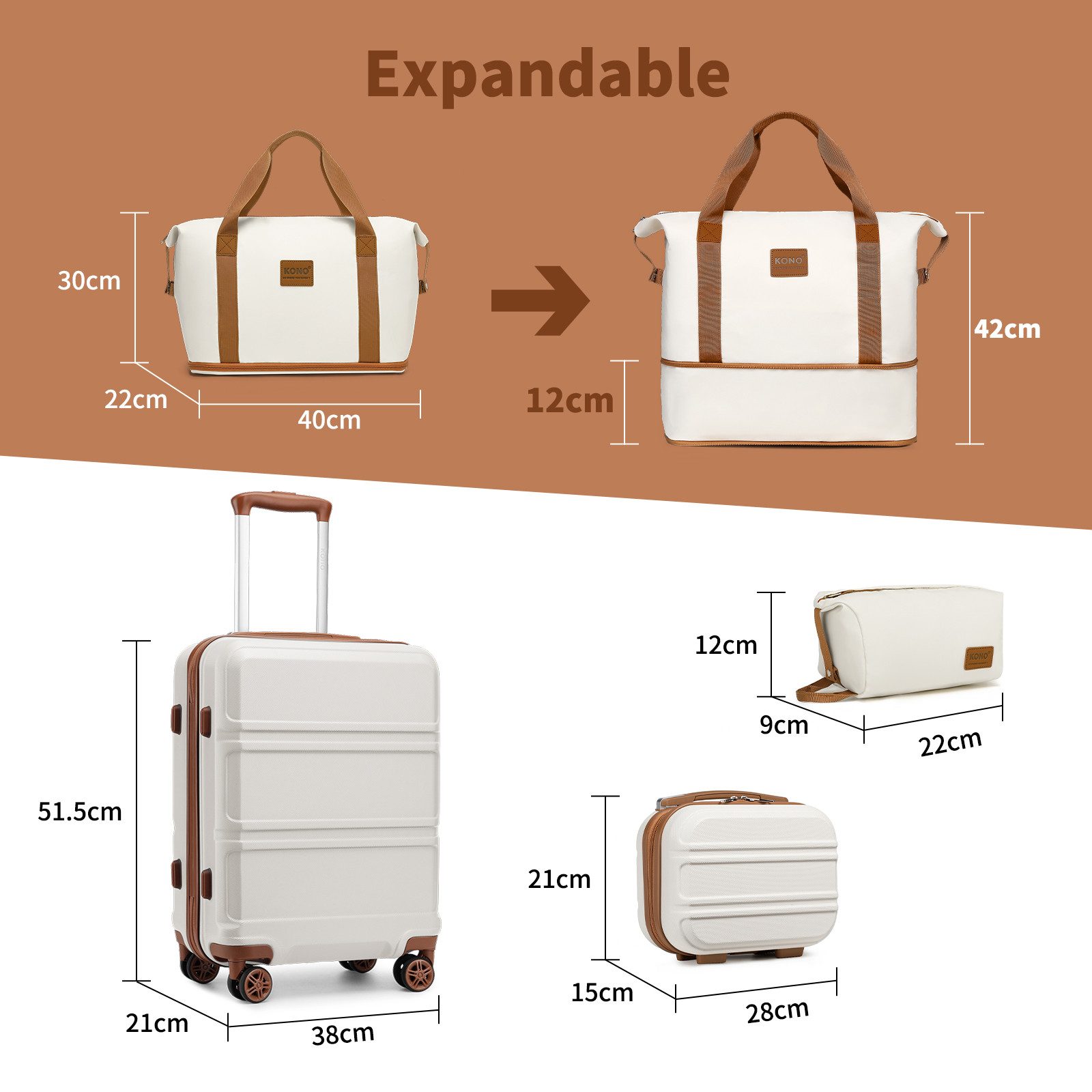 KONO Trolleyset Kombi-Set: Hartschalen-Koffer + Handgepäcktasche, (4 tlg) günstig online kaufen