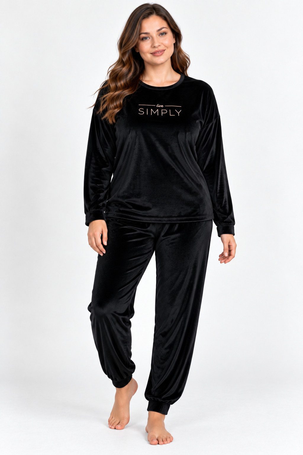 fashionshowcase Schlafanzug Damen Hausanzug aus Samt Pyjama Set für Herbst & Winter (2-teilig, 2 tlg., Langarm-Oberteil + lange Hose) kuschelig weicher Samt-Look
