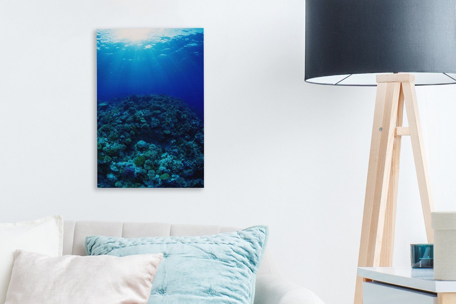 Unterwasser-Lichtstrahlern, Reef OneMillionCanvasses® Zackenaufhänger, St), fertig Barrier Great Leinwandbild 20x30 bespannt cm (1 mit Leinwandbild Gemälde, inkl.