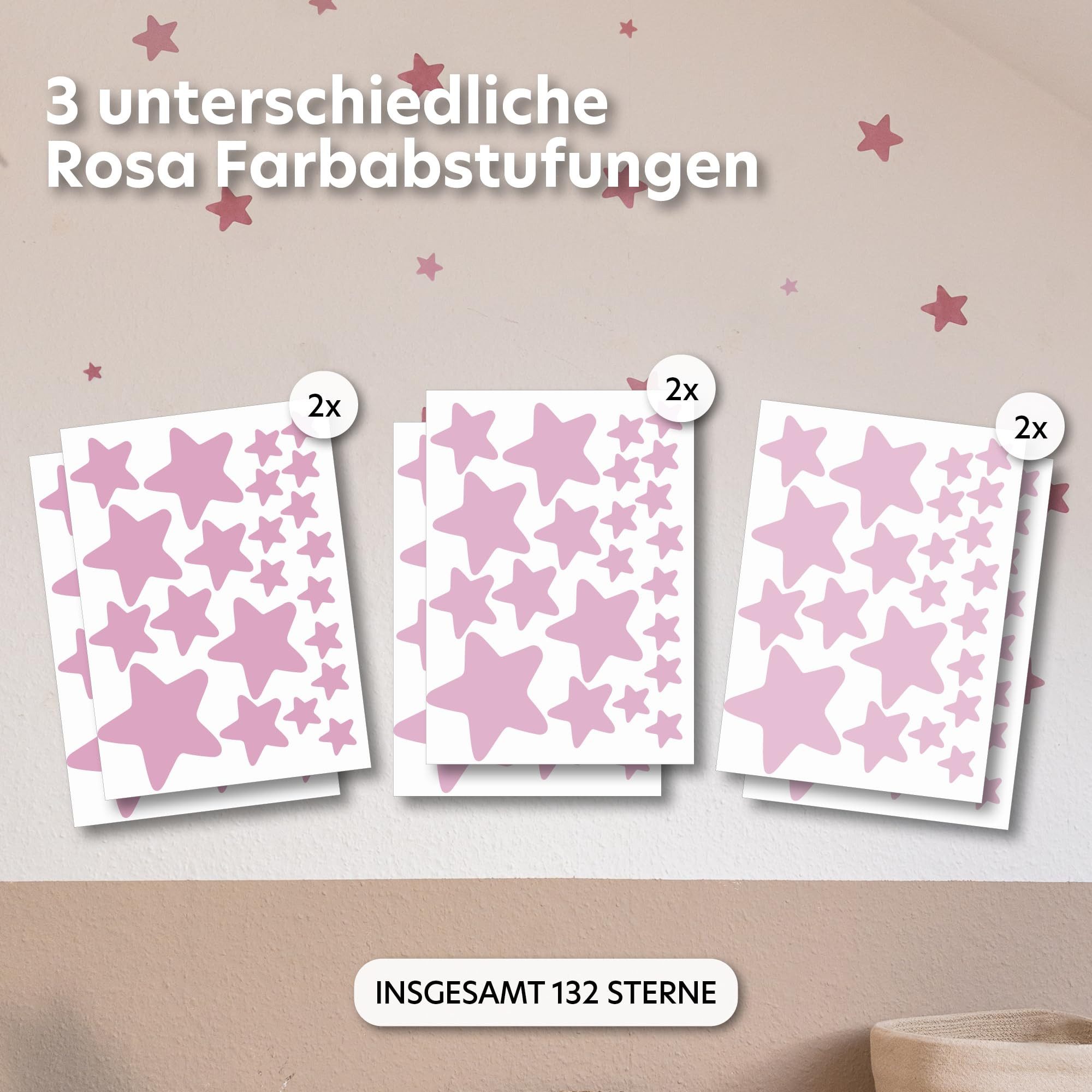 lilimaus Wandsticker Herzen, Sterne & Punkte selbstklebend - Deko fürs Kinderzimmer (132 St), Herzen, Sterne oder Punkte - 36er- & 132er-Set, ablösbar
