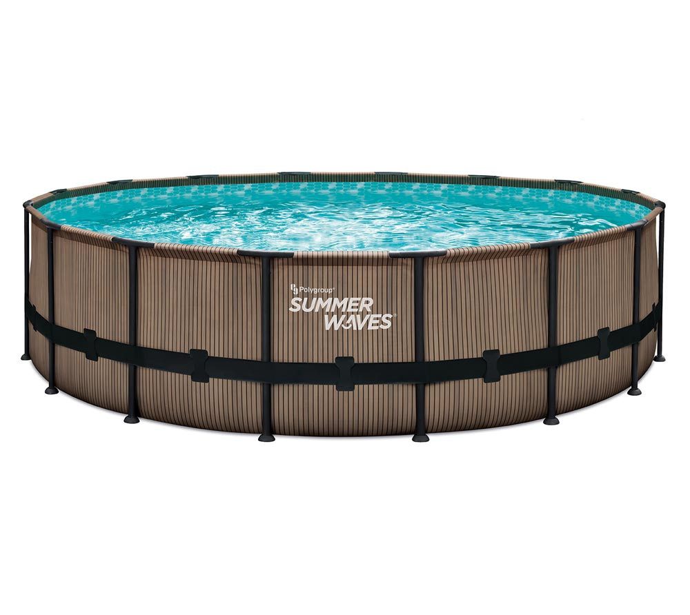 SUMMER WAVES Pool Frame Pool (Komplettset, 5-tlg., Filterpumpe, Einstiegsleiter, Plane, Reinigungs- & Repairkit), Ø 549x132 cm Teakoptik braun rund
