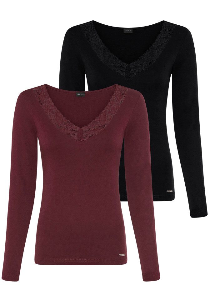 Laura Scott Longsleeve (2er-Pack) mit toller Spitzenkante. Reduzierter Preis € 29,99. Unverbindliche Preisempfehlung € 39,99, (€ 15,00 pro 1 Stk)