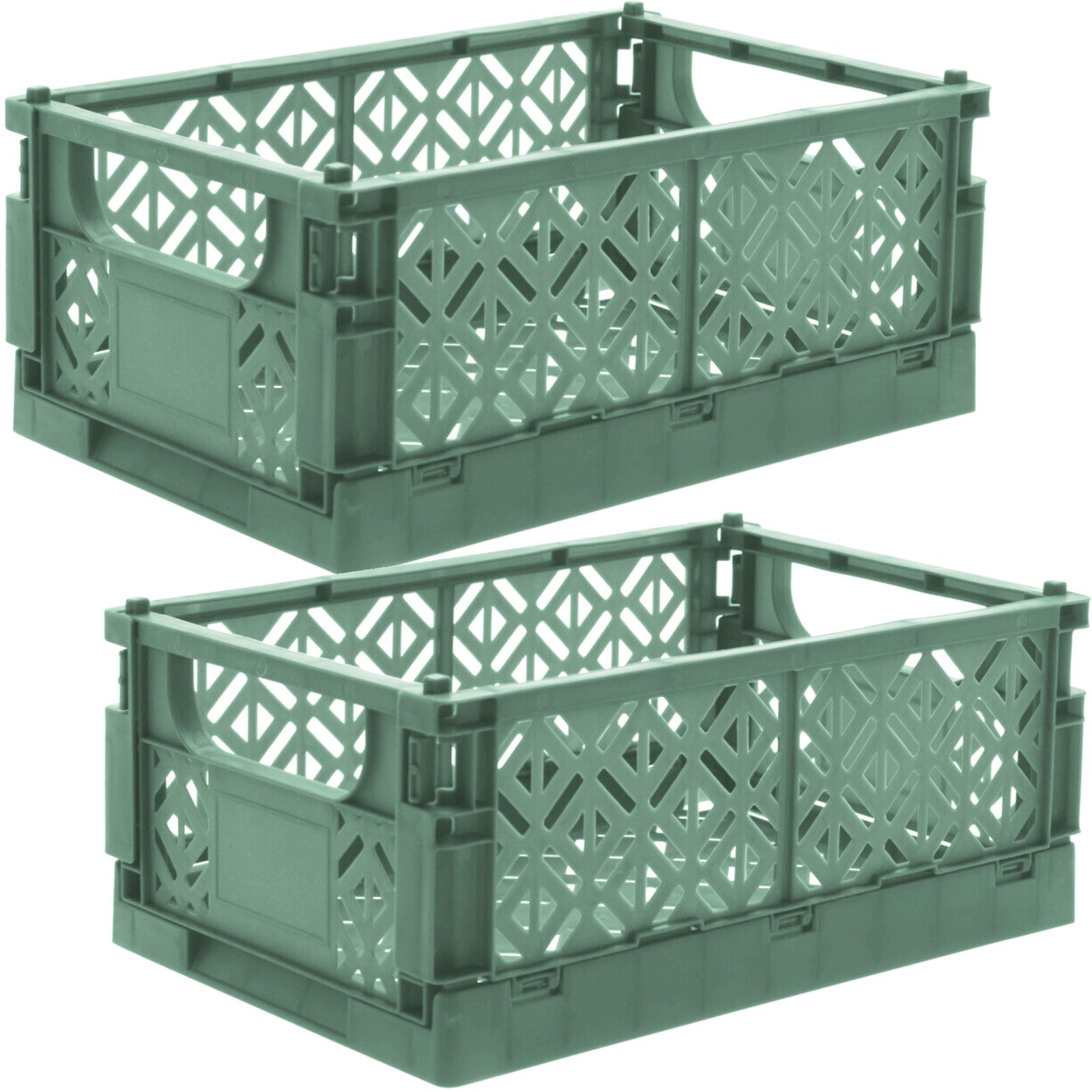 Koopman Klappbox Transportbox Kleinteilebox Faltbox 25x16x10cm 2 er Set, Grün, Faltbar, Kunststoff, Tragegriffe, Stabil