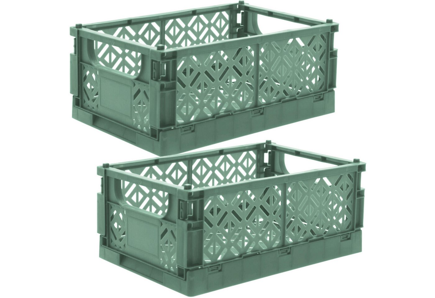 Koopman Klappbox Transportbox Kleinteilebox Faltbox 25x16x10cm 2 er Set, Grün, Faltbar, Kunststoff, Tragegriffe, Stabil