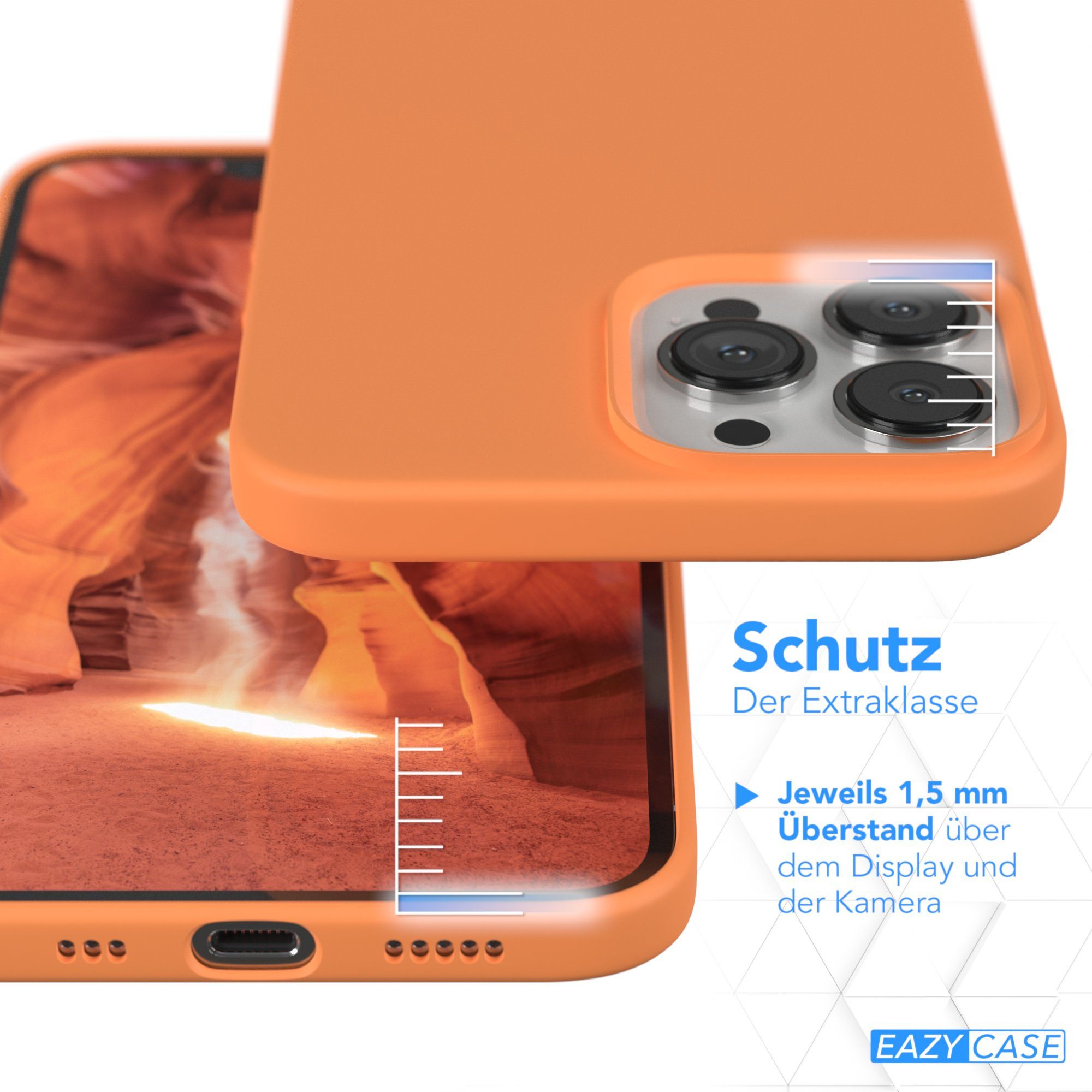 EAZY CASE Handyhülle Premium Silikon Case für Apple iPhone 13 Pro Max 6,7 Zoll, Case stoßfest Smart Slimcover mit Displayschutz Back Cover Etui Orange