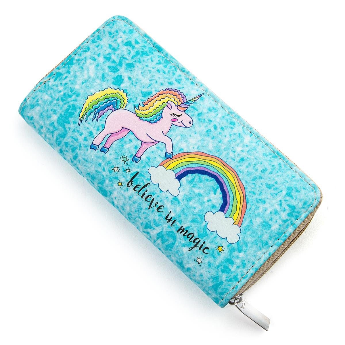 DonDon Geldbörse DonDon Damen Mädchen Geldbörse Geldbeutel - Einhorn Believe in Magic (Packung, 1-tlg), Reißverschluss