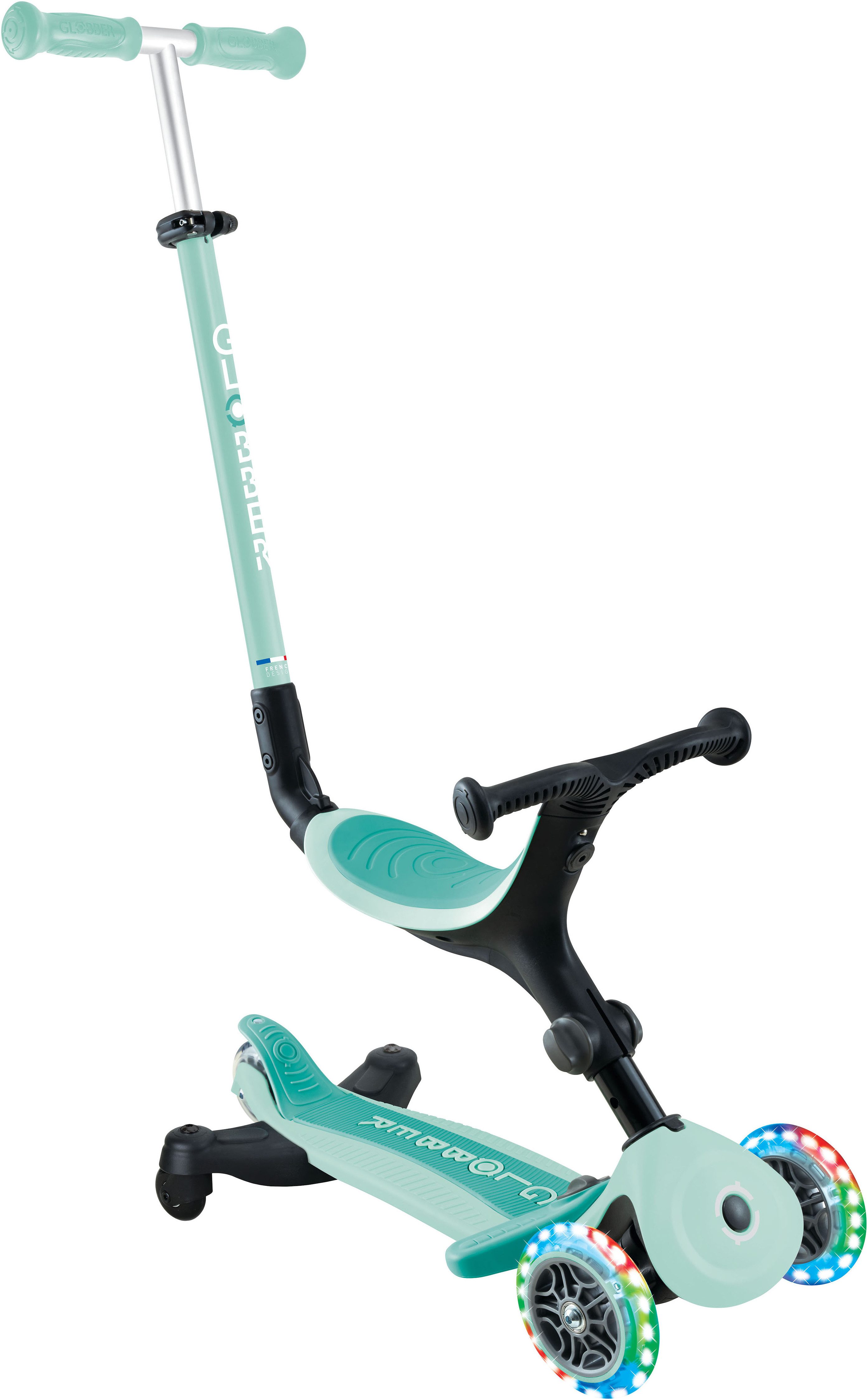 Globber Tretroller GO-UP ACTIVE LIGHTS 360, mit Leuchtrollen, Aufsitzrad, Laufrad und Scooter