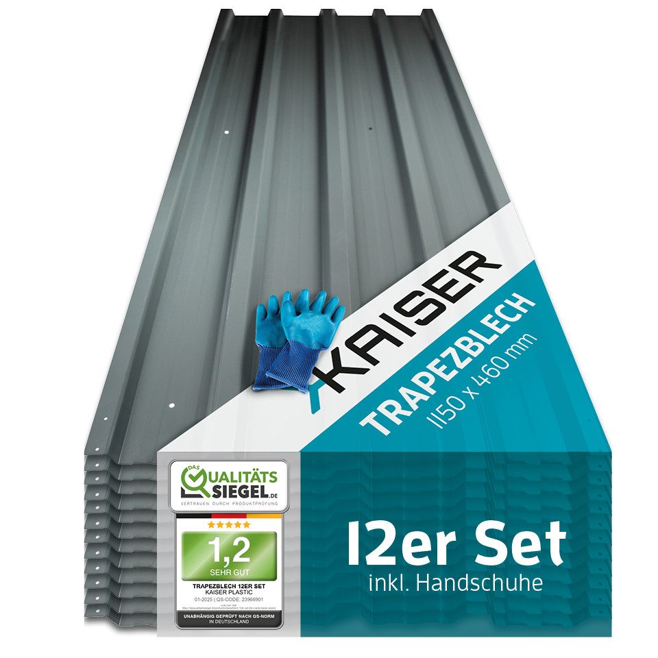 LP projekt Trapezblech Set – Verzinkte Dachplatten aus Stahl in Anthrazit, Stahl verzinkt, (Set 12-St. erhältlich als 12er Set, 24er Set oder 36er Set) Profilbleche Metall – Robuste Trapezplatten für Dach & Wand
