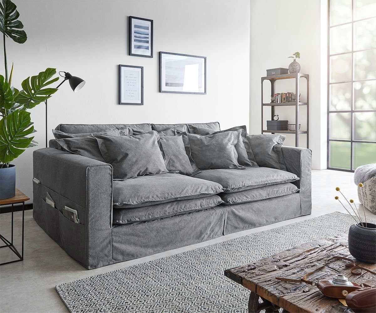 DELIFE Big-Sofa »Noelia«, Grau 240x145 cm mit Kissen Hussensofa