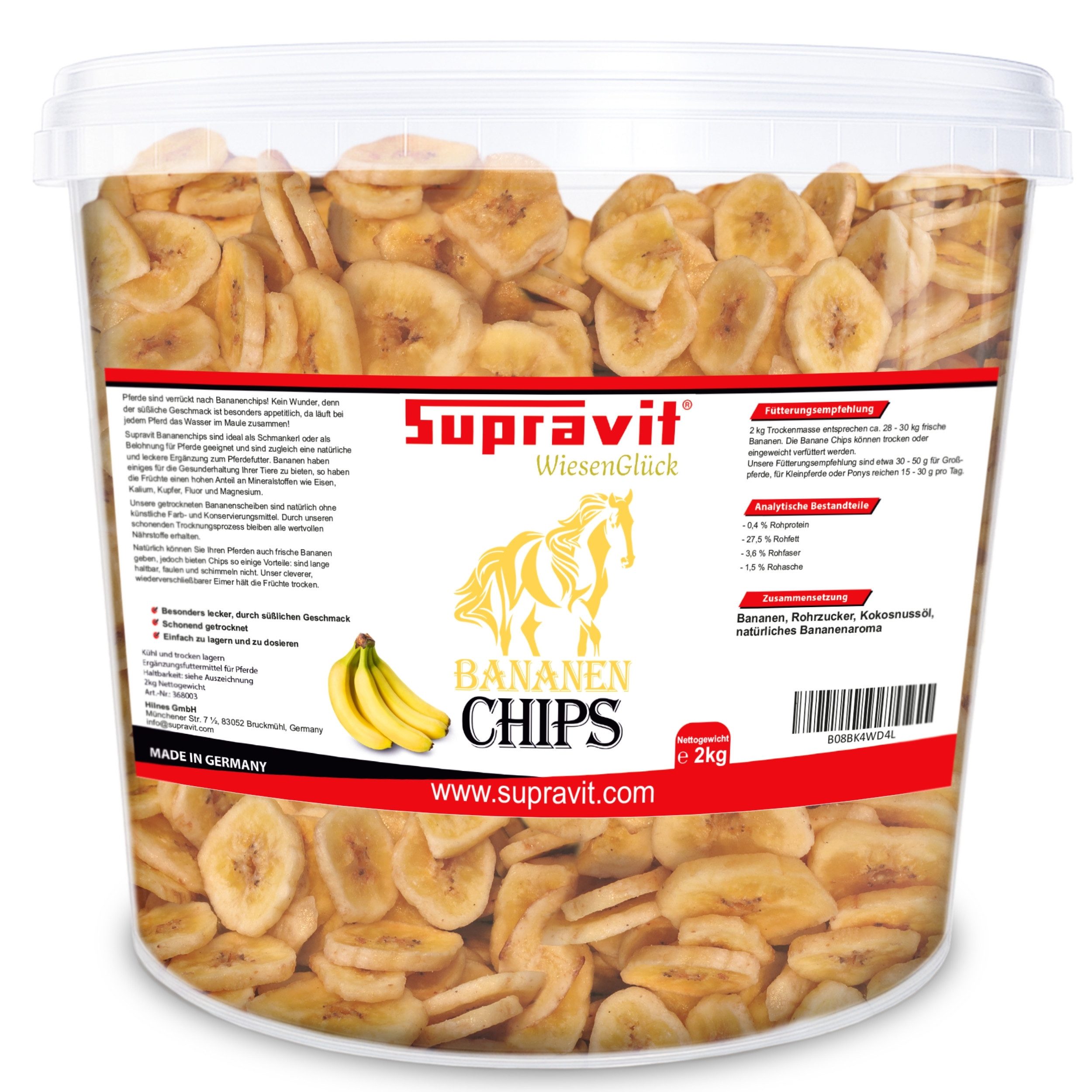 Supravit Bananenchips - Knusprig getrocknete Bananenchips als Pferdeleckerlis Banane, Ergänzungsfutter für: Pferd