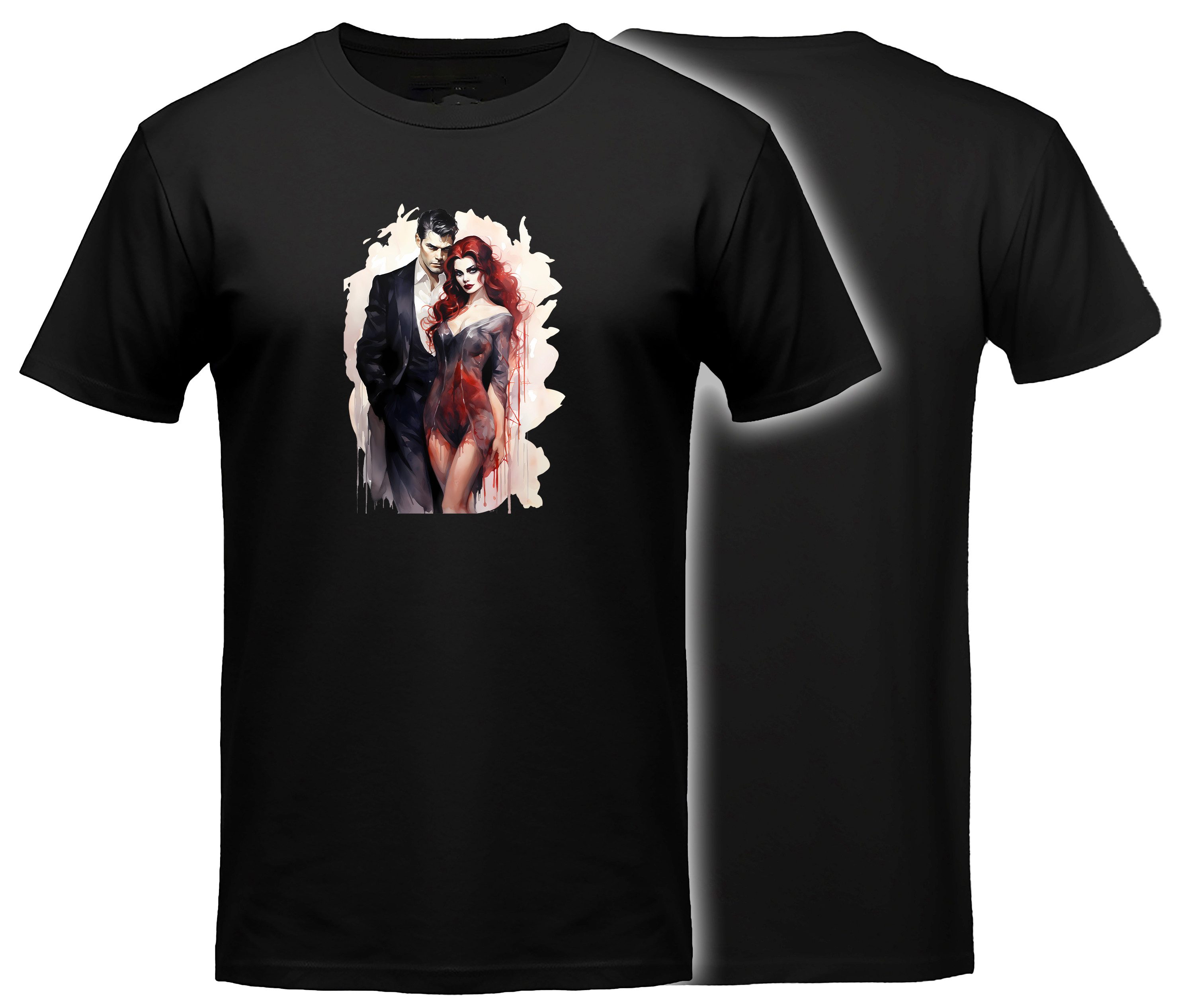 MyDesign24 T-Shirt Gothic kurzarm Shirt - Mystisches Paar Halloween T-Shirt schwarz Regular Fit Gr.S i444