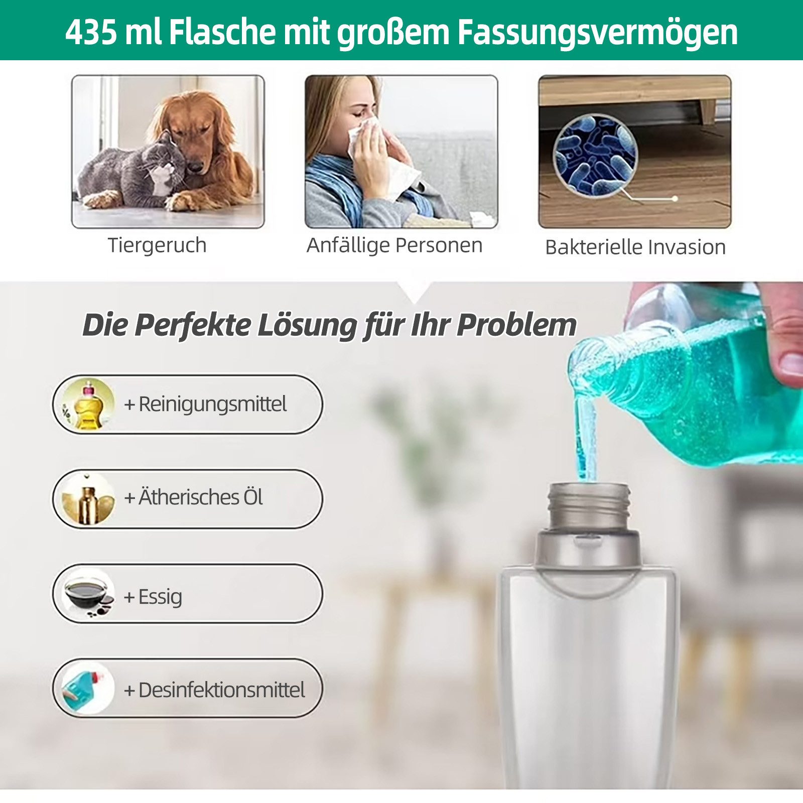 HUGERSTONE Sprühwischer Wischmopp Set mit 3 Mikrofaser Pads, Bodenwischer mit Sprühfunktion (Wischmopp mit 435ml Wassertank) Nass und Trockenwischer, 360 Grad R – Bild 4 von 5