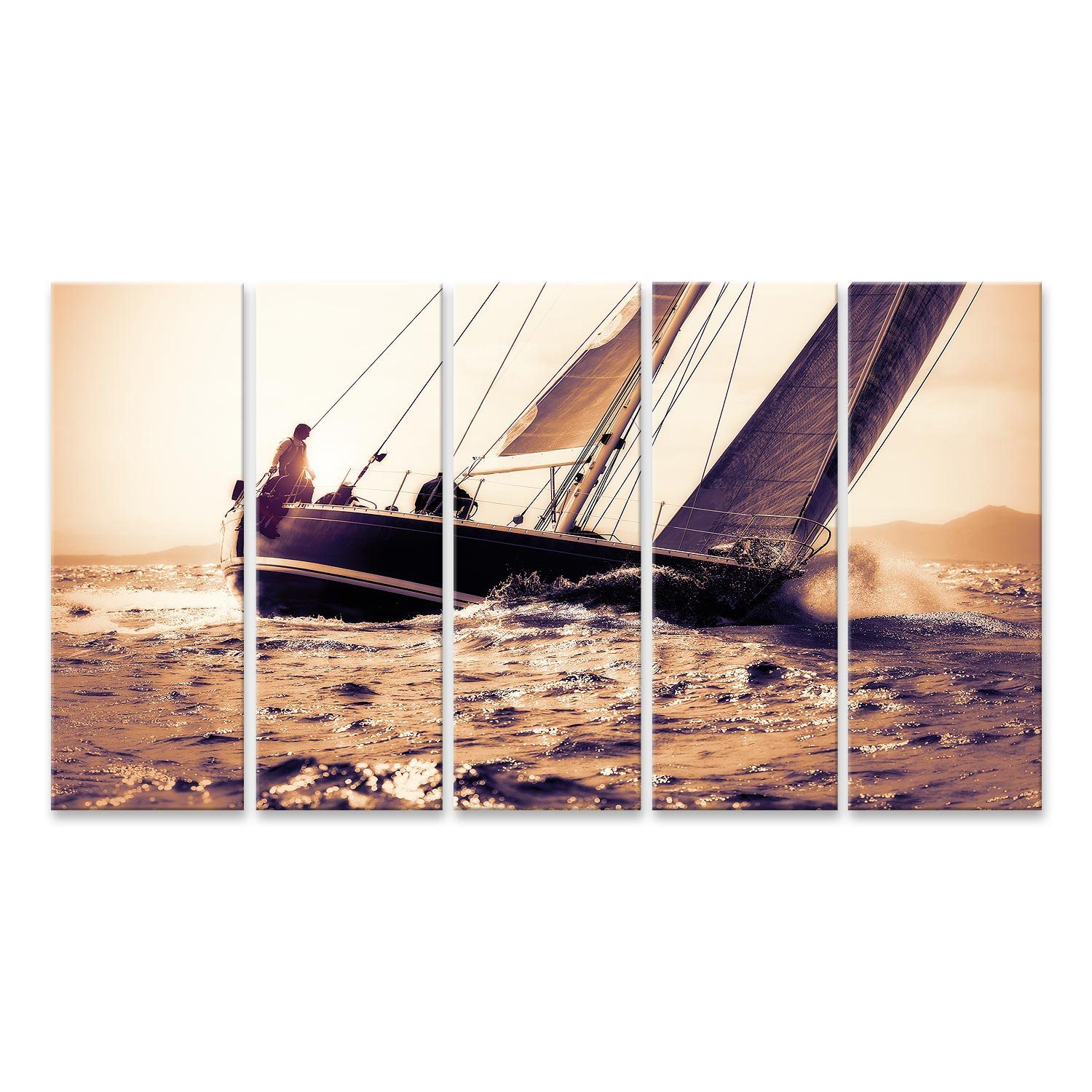 Leinwandbild Bild auf Leinwand Segelboot Segeln Auf Sonnenuntergang Wandbild Leinw