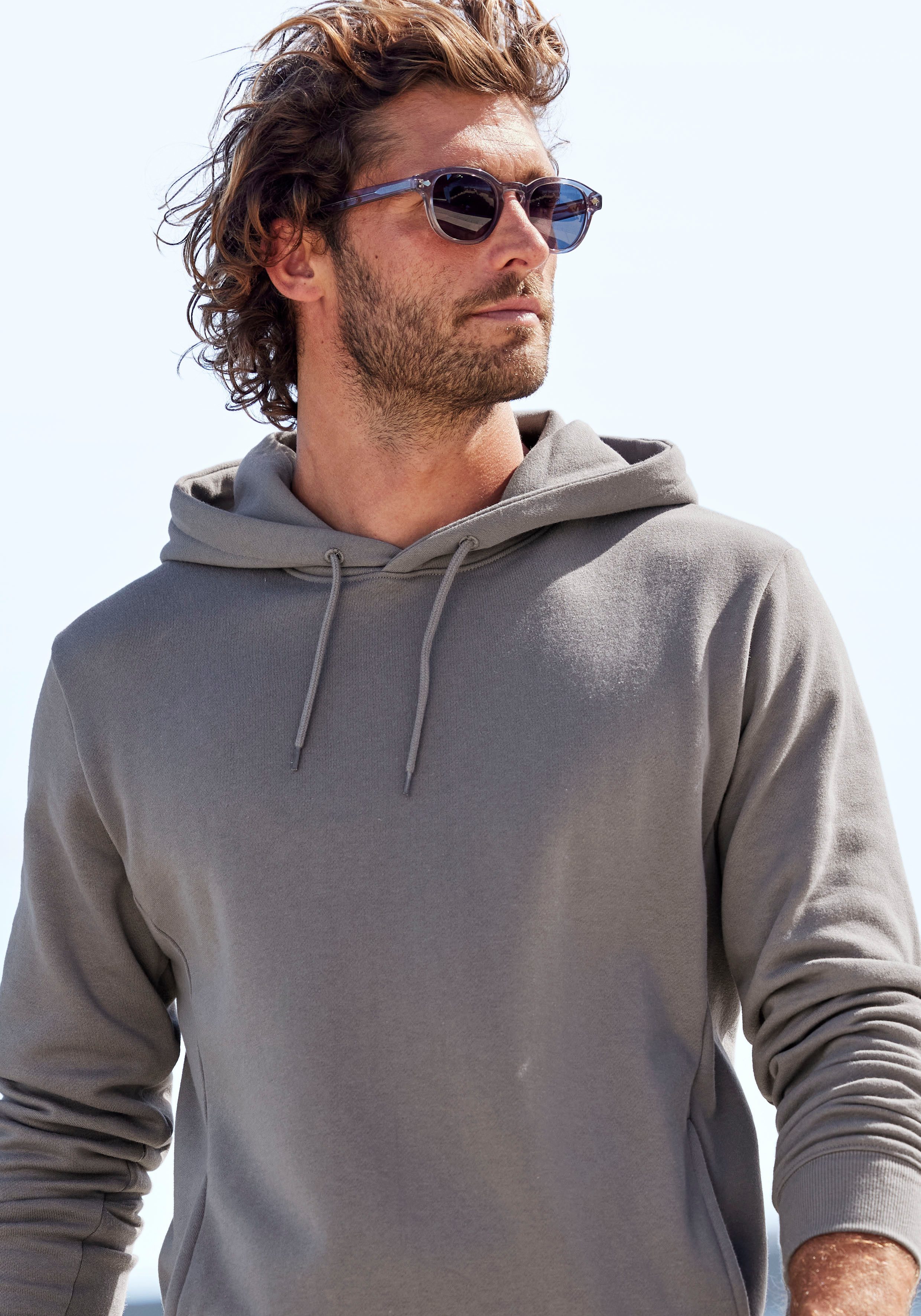 John Devin Hoodie Langarm, Sweatshirt mit Rundhals und Kapuze, Baumwollmischung