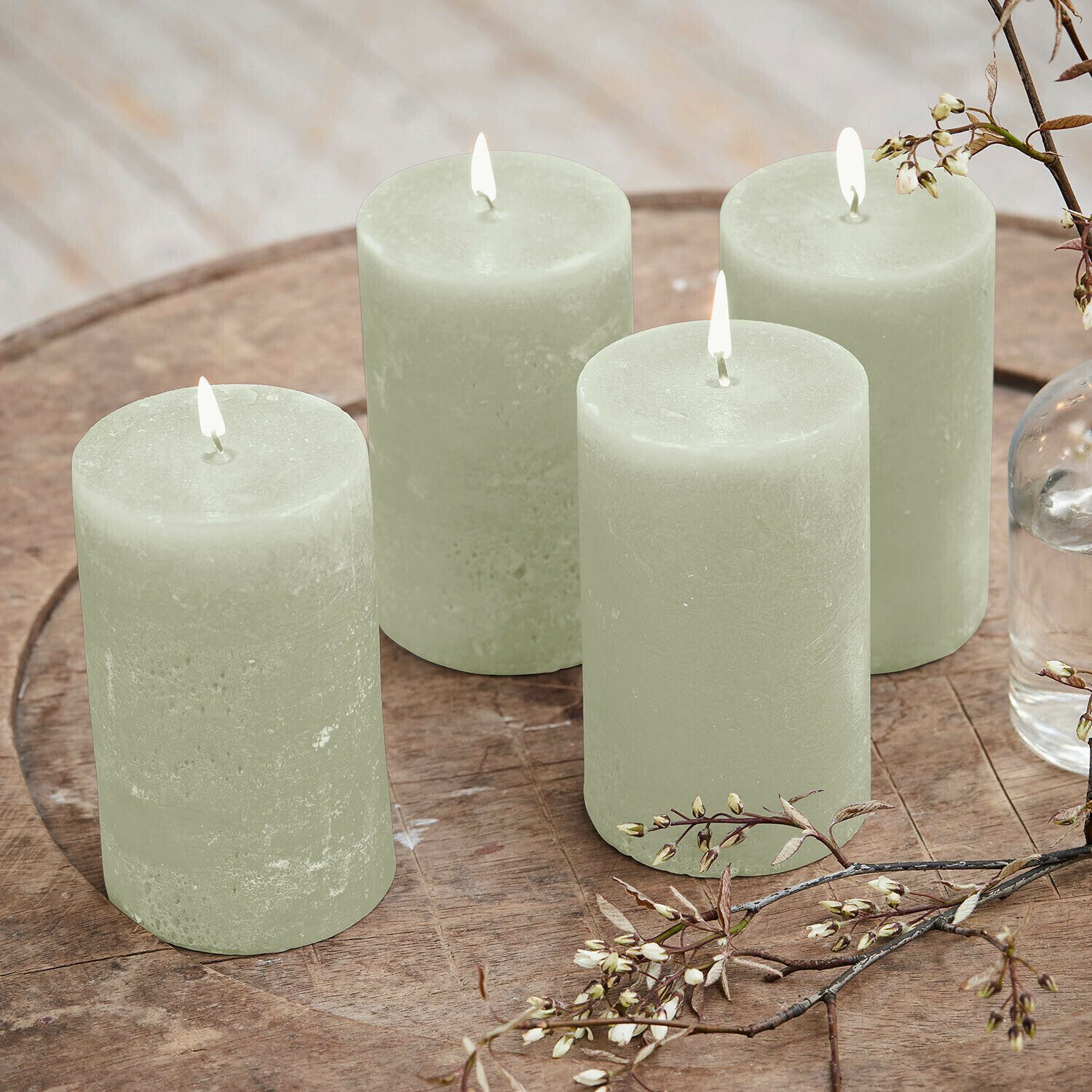 Mirabeau Stumpenkerze Kerze 4er Set Braga salbei (4er Set, 4er Set) günstig online kaufen