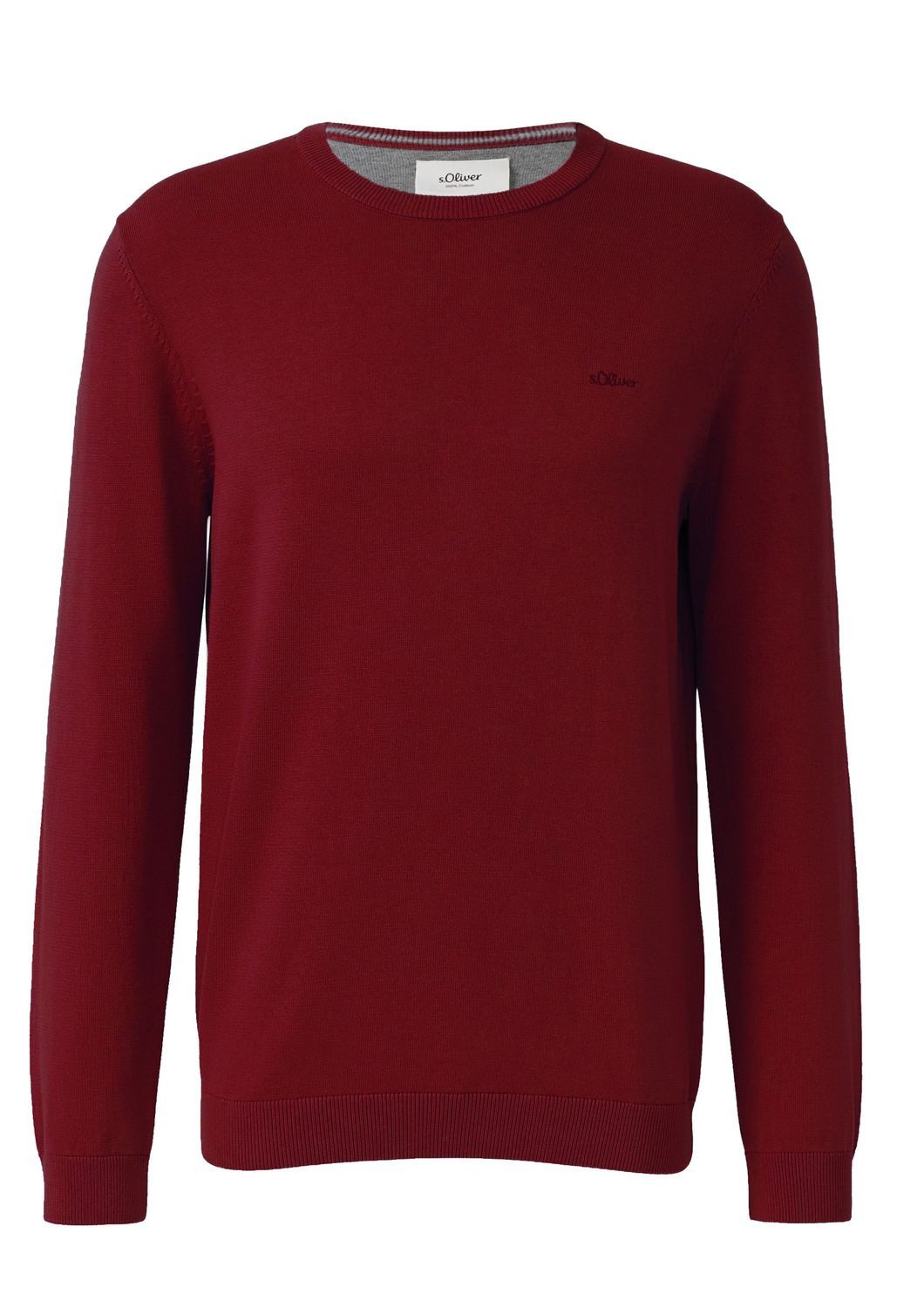 s.Oliver Rundhalspullover Casual (1-tlg) mit gesticktem Logo, Feinstrick, Crew-Neck
