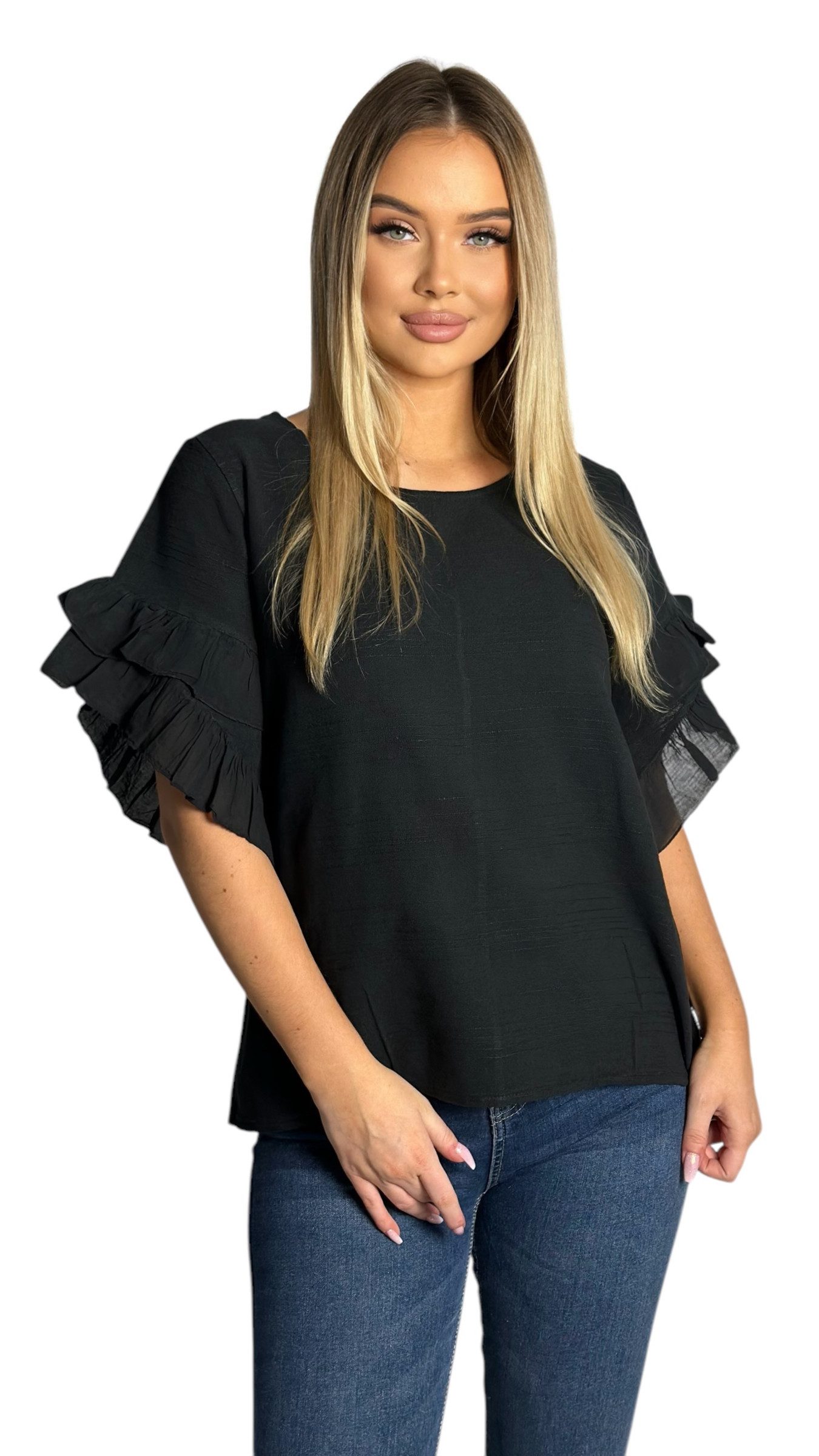 Mississhop Kurzarmshirt Charmantes Volant-Ärmel-Shirt – 100% günstig online kaufen