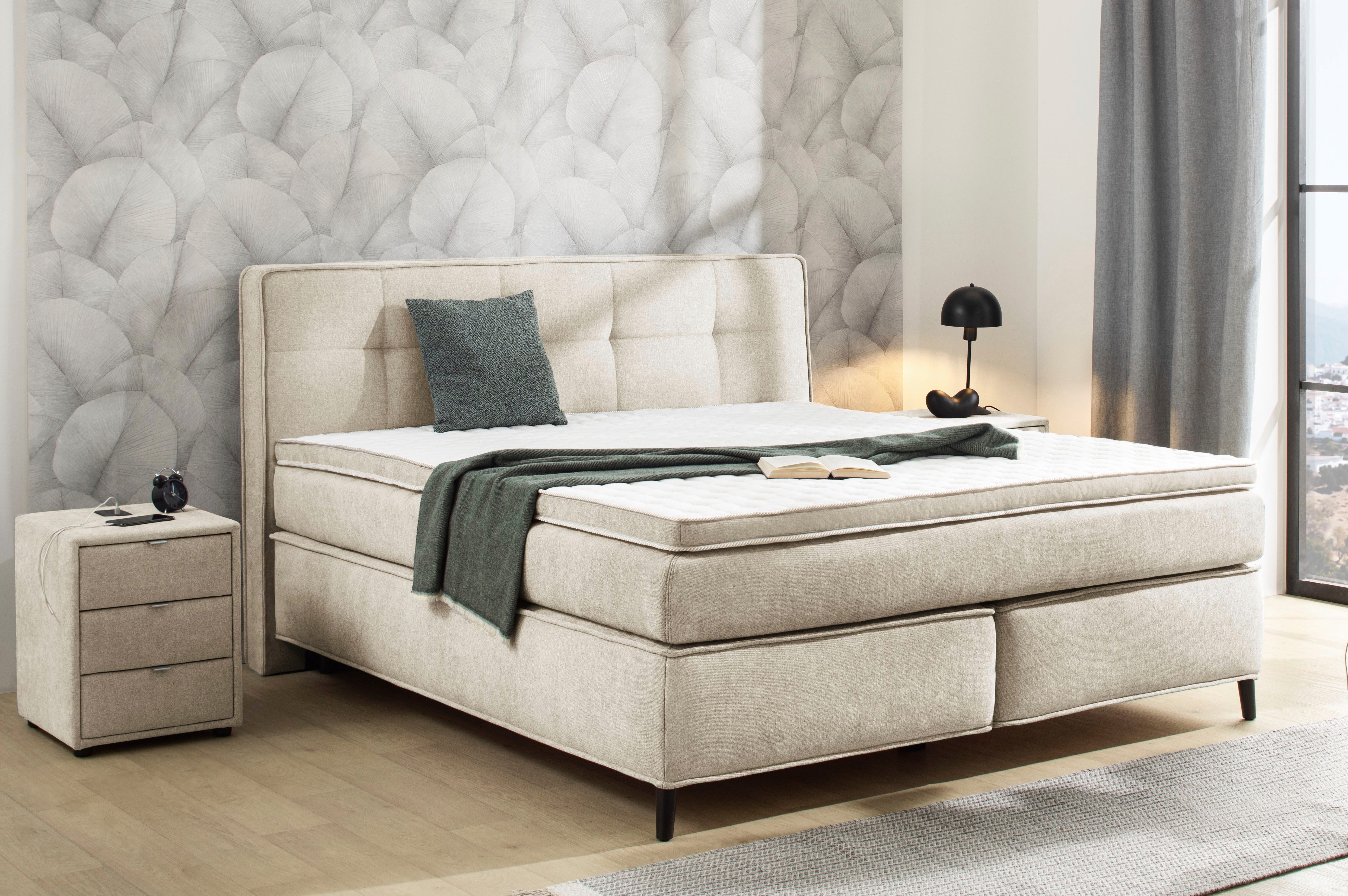 Jockenhöfer Gruppe Boxspringbett CAPELLO, inkl. Taschenfederkernmatratze H3-H4 und 6cm Kaltschaumtopper, Bezug: Flachgewebe, 160x200 oder 180x200 cm