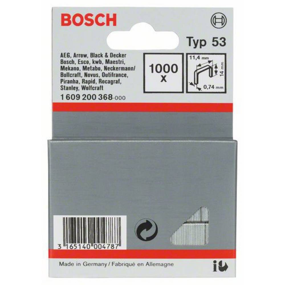 BOSCH Tackerklammer Feindrahtklammer Typ 53, 11.4 x 0.74 x 14 mm, 1000er-Pack 1609200368