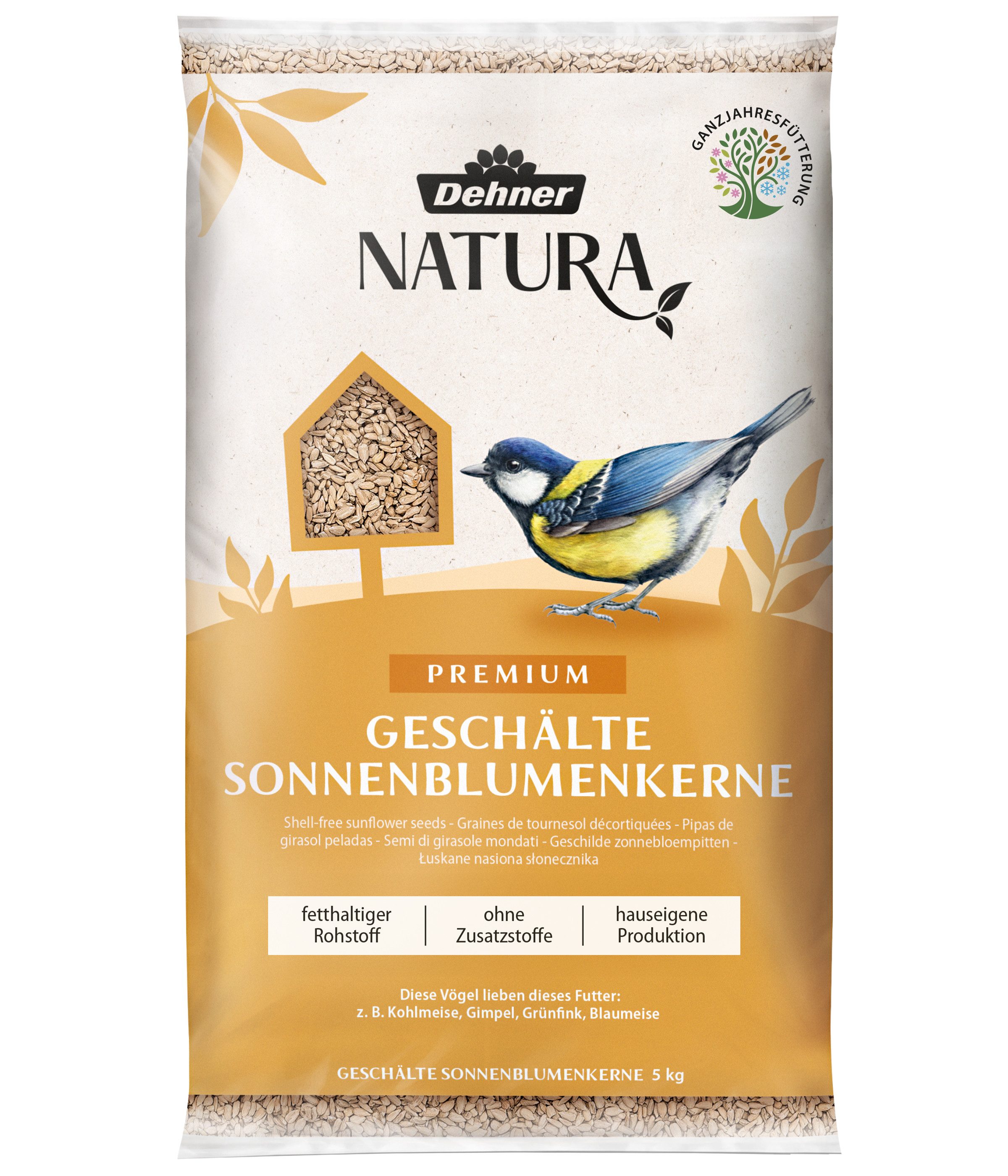 Dehner Natura Premium Sonnenblumenkerne, Wildvogelfutter geschält, Ergänzungsfutter für: Gartenvögel, Wildvogel, hochwertiges Futter, für Meise, Gimpel, Grünfink