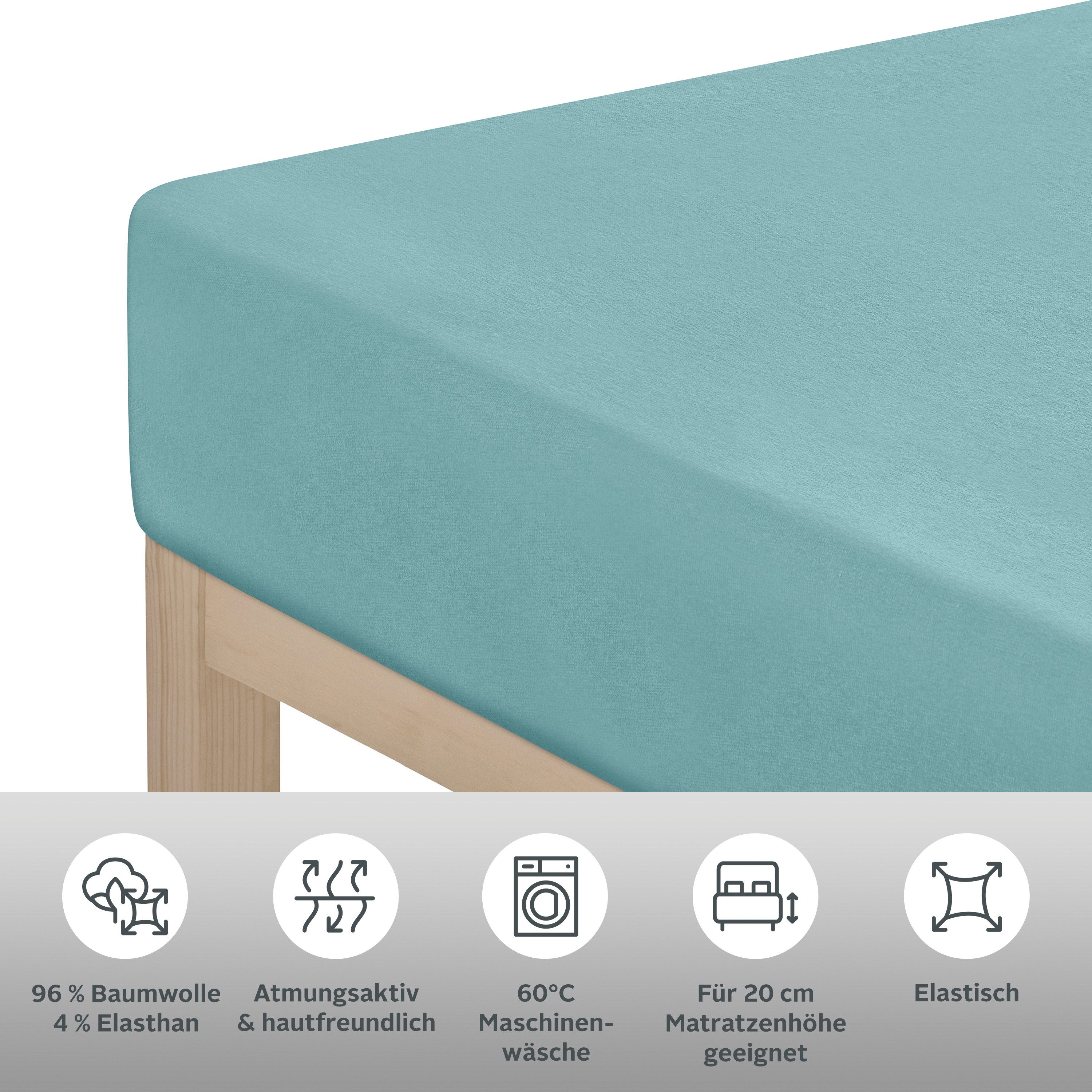 OTTO home Spannbettlaken Cremona in BASIC und PREMIUM Qualität, Baumwolle mit Elasthan, Jersey (145 g/m), Gummizug: rundum, (1 Stück), Jersey Bettlaken ab Größe 90x200 cm, Strapazierfähig und langlebig