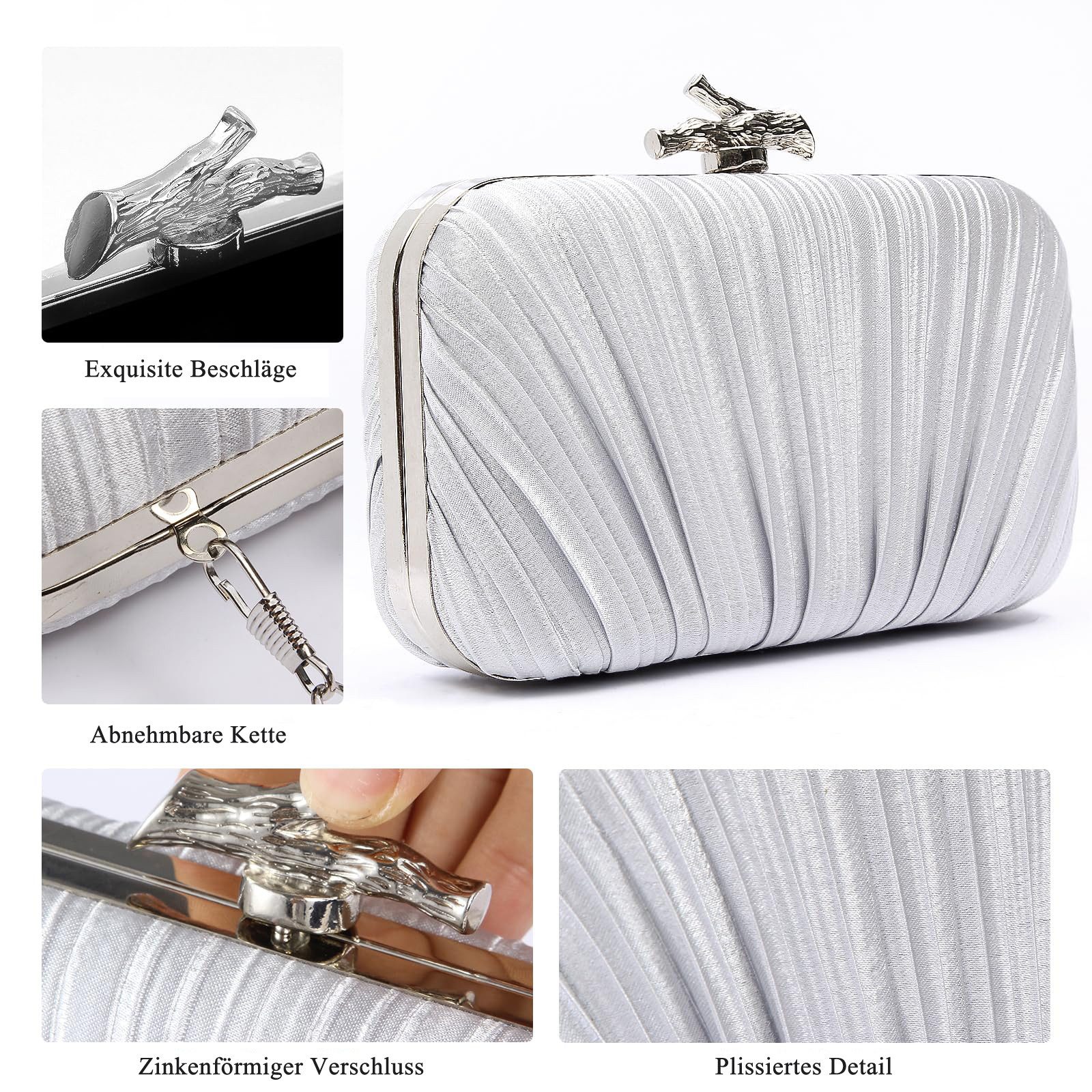 Zaewry Abendtasche Damen Clutch Elegant Abendtasche Brauttasche Tasche Handtasche, mit Kette für Hochzeit Party Prom – Bild 3 von 5