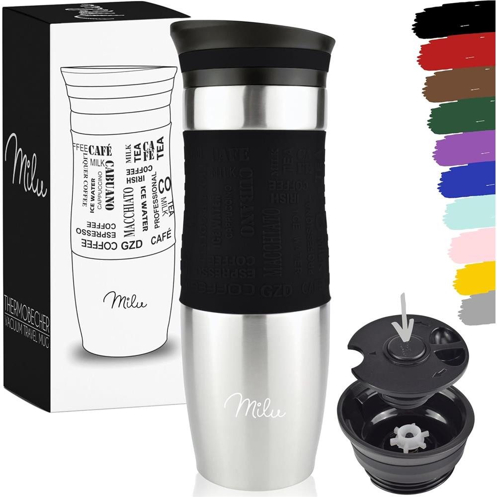 Milu Thermobecher Thermobecher Kaffee To Go Edelstahl 450 ml, auslaufsicher, isoliert
